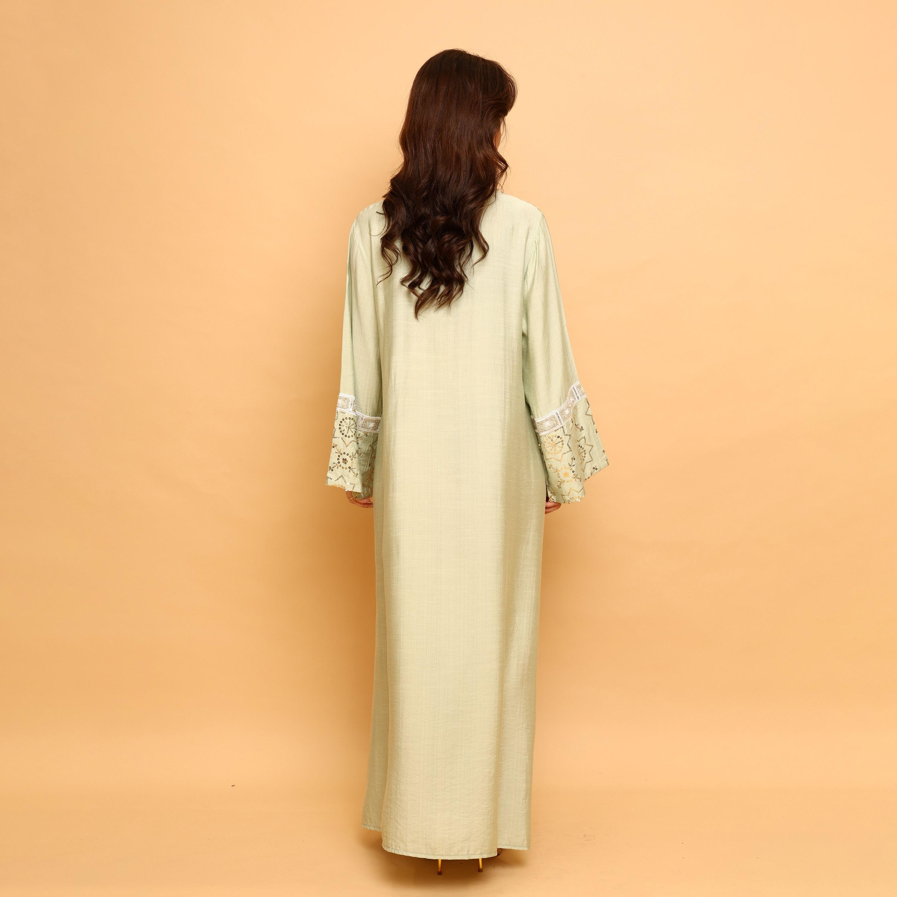 IKKXA Embroidered & Sequined Mandarin Collar Wide Sleeves Women's Evening Jalabiya-women-arabicclothing-jalabiyas-image-5