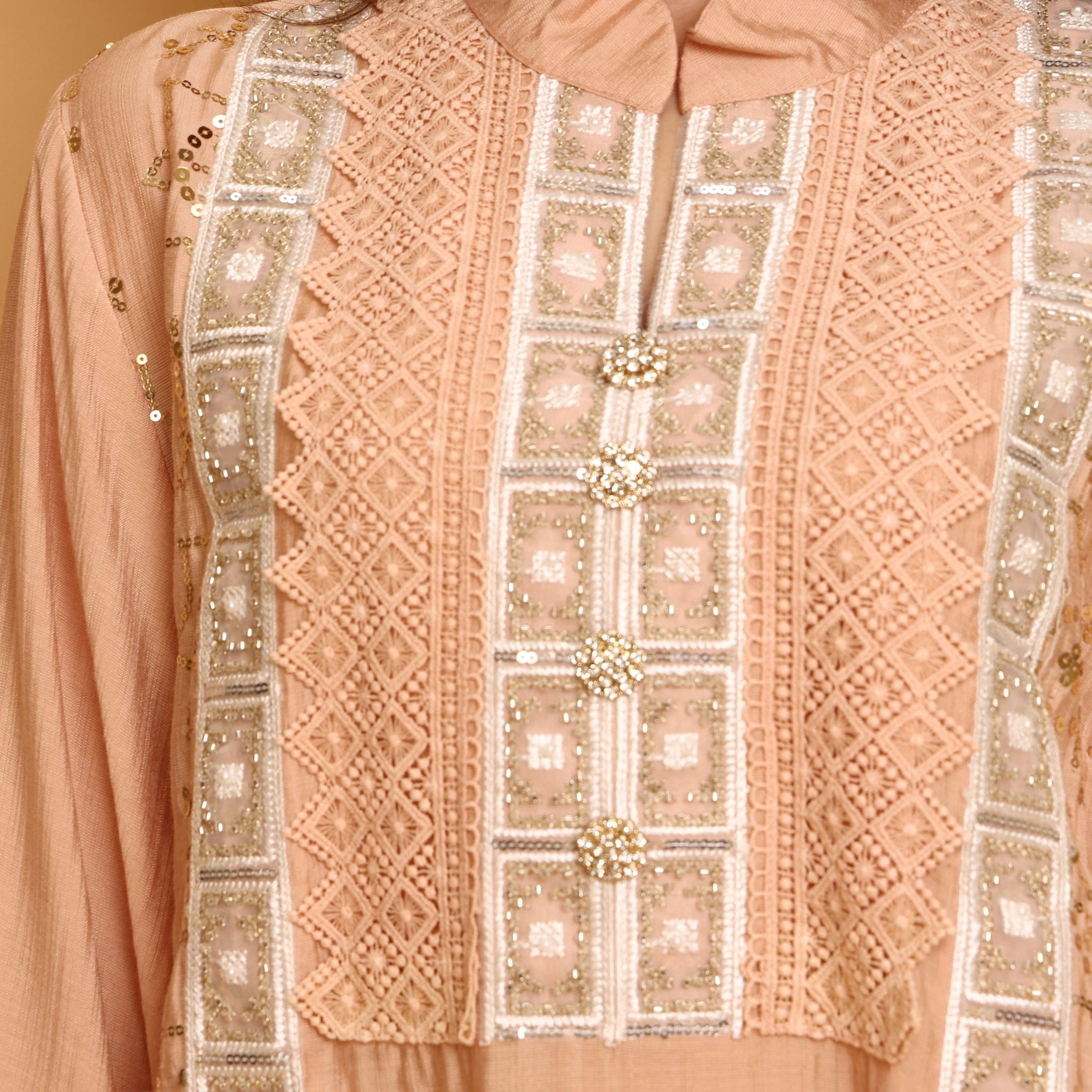 IKKXA Embroidered & Sequined Mandarin Collar Wide Sleeves Women's Evening Jalabiya-women-arabicclothing-jalabiyas-image-2