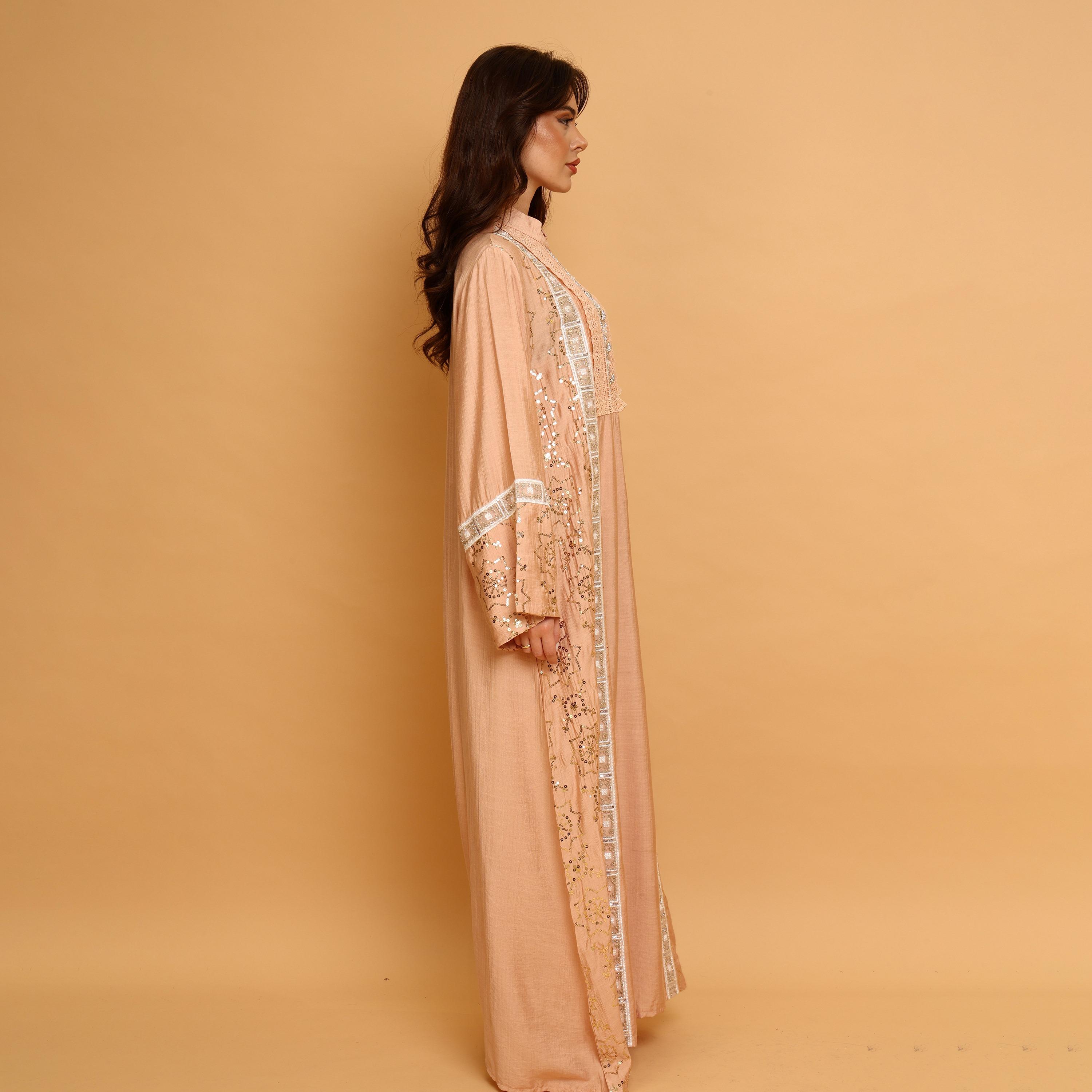IKKXA Embroidered & Sequined Mandarin Collar Wide Sleeves Women's Evening Jalabiya-women-arabicclothing-jalabiyas-image-4