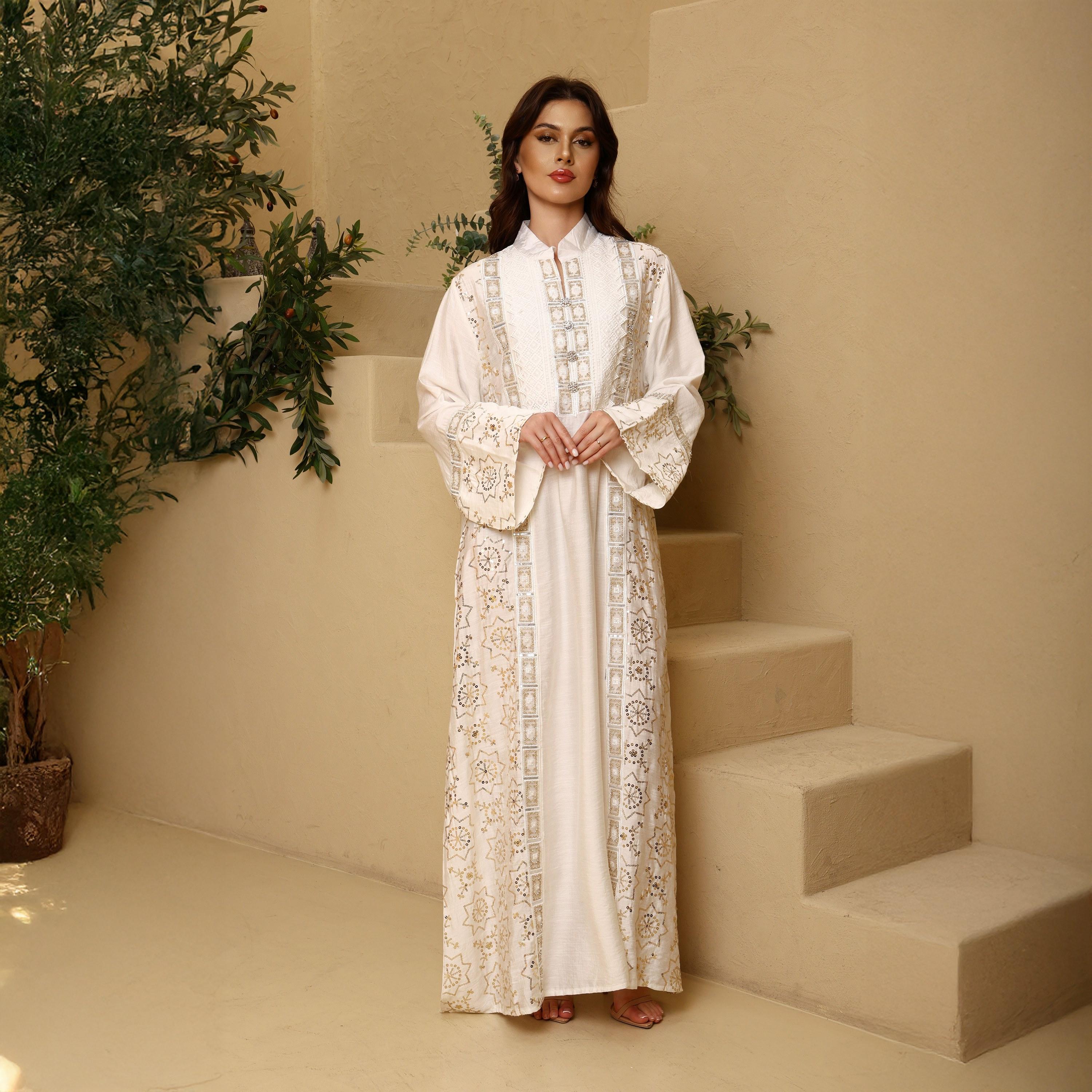IKKXA Embroidered & Sequined Mandarin Collar Wide Sleeves Women's Evening Jalabiya-women-arabicclothing-jalabiyas-image-1