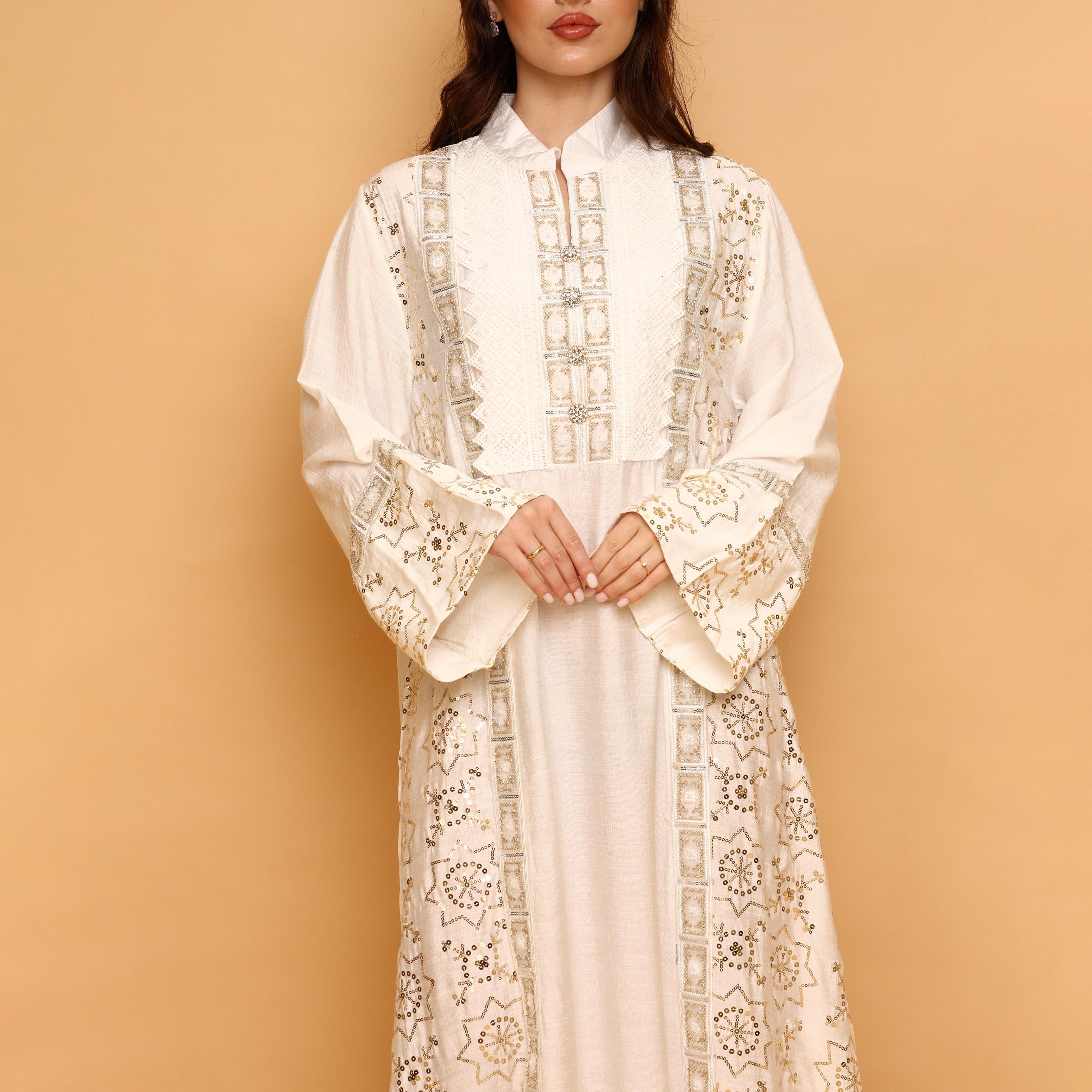 IKKXA Embroidered & Sequined Mandarin Collar Wide Sleeves Women's Evening Jalabiya-women-arabicclothing-jalabiyas-image-2
