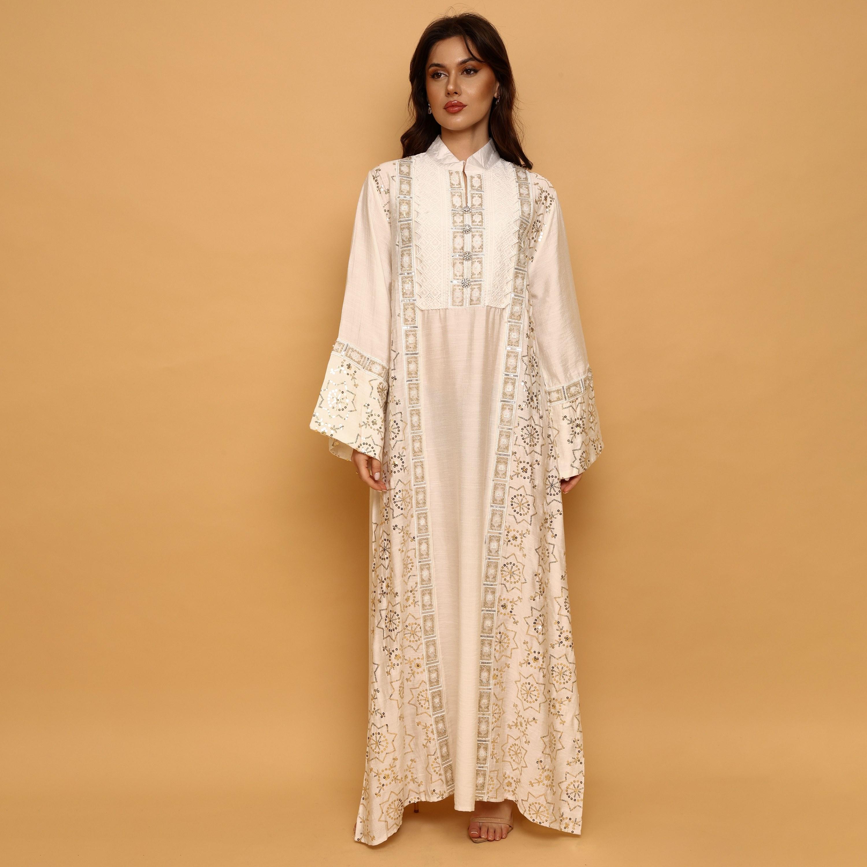 IKKXA Embroidered & Sequined Mandarin Collar Wide Sleeves Women's Evening Jalabiya-women-arabicclothing-jalabiyas-image-3