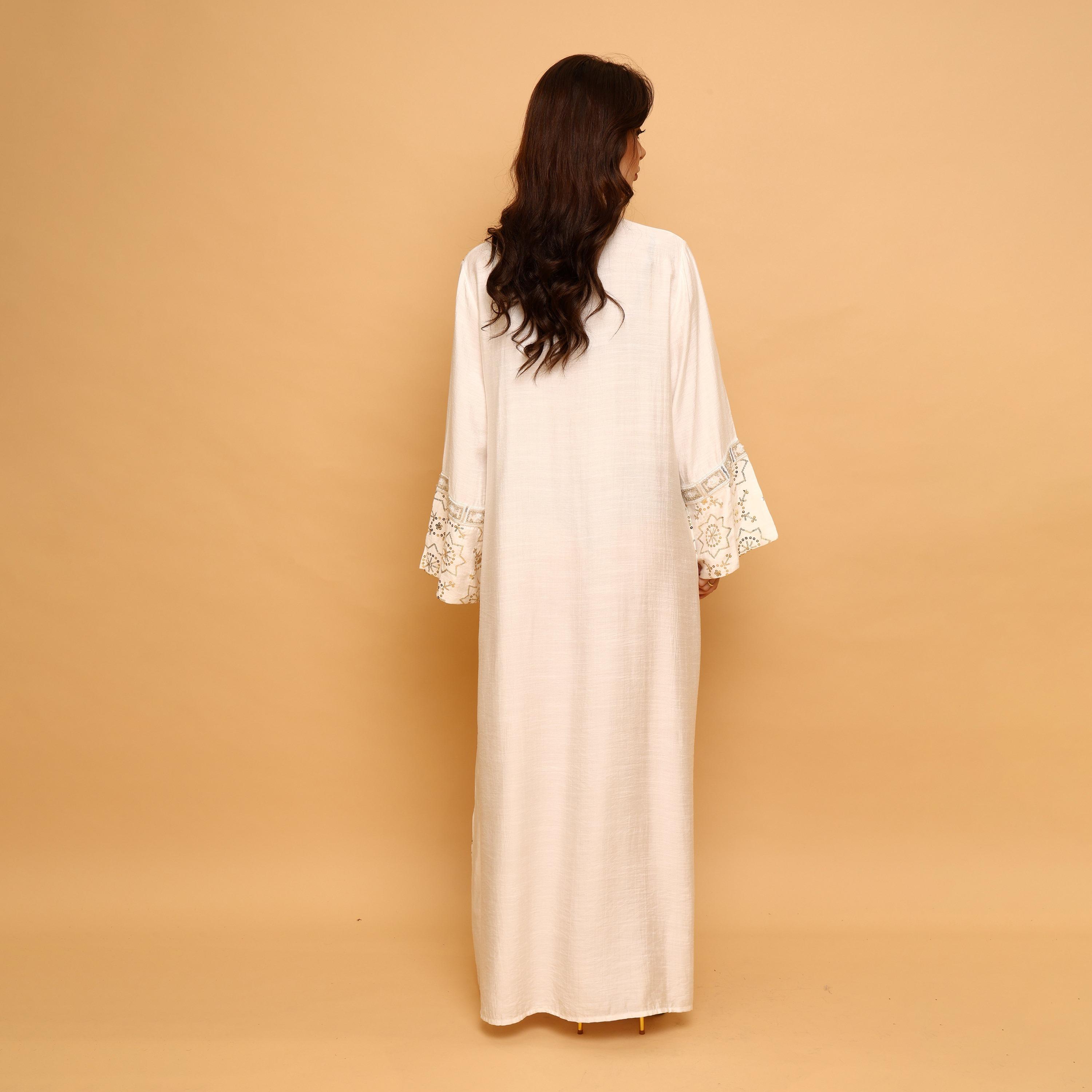 IKKXA Embroidered & Sequined Mandarin Collar Wide Sleeves Women's Evening Jalabiya-women-arabicclothing-jalabiyas-image-4
