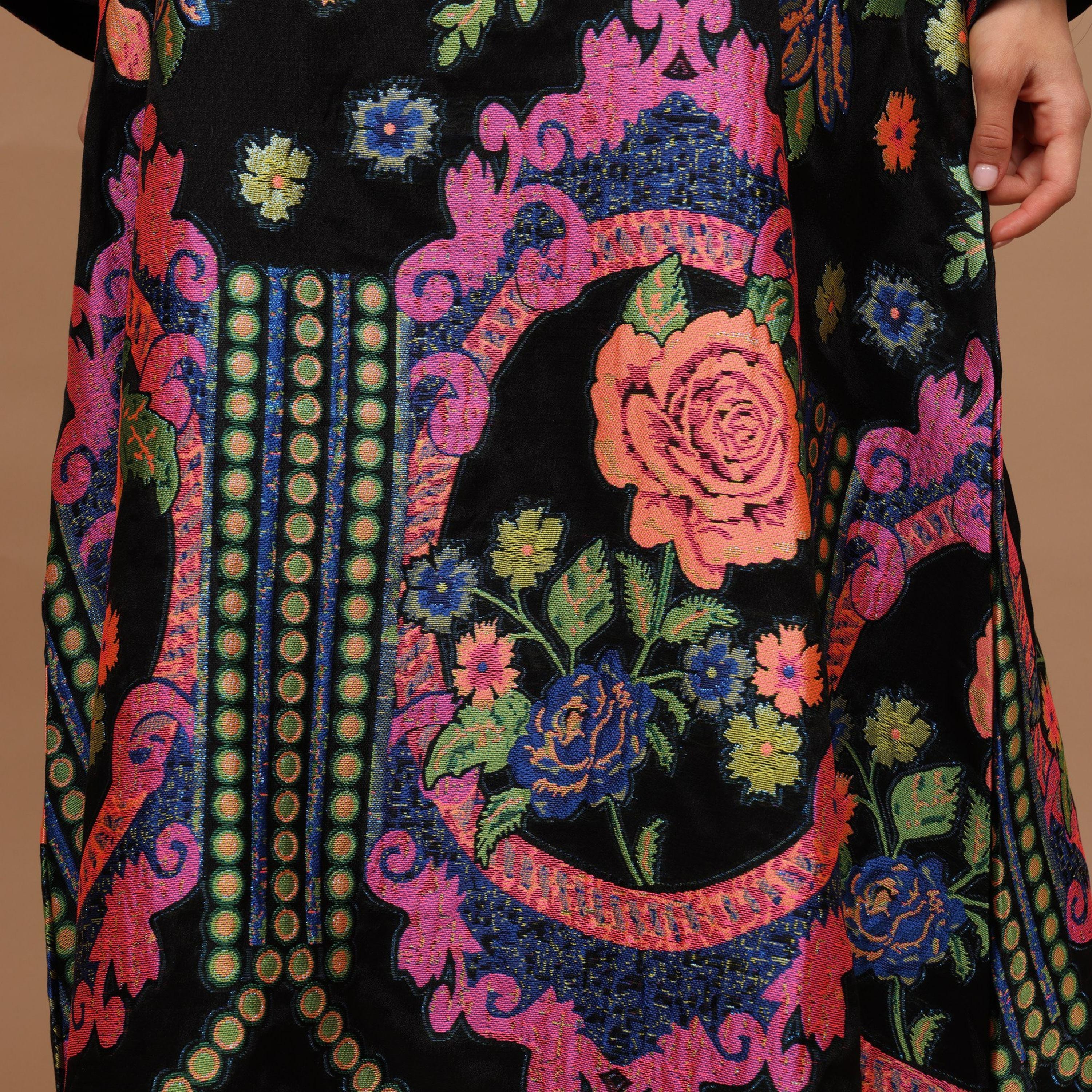 IKKXA Floral Embroidered Mandarin Collar Women's Evening Flared Jalabiya-women-arabicclothing-jalabiyas-image-2