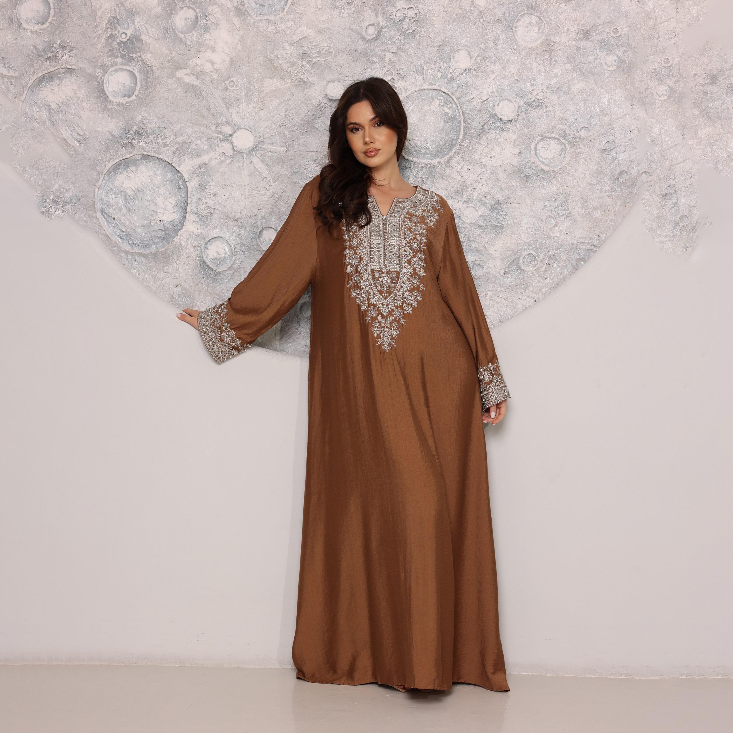 IKKXA Embroidered Yoke Women's Evening Flared Jalabiya-women-clothing-dresses-image-1