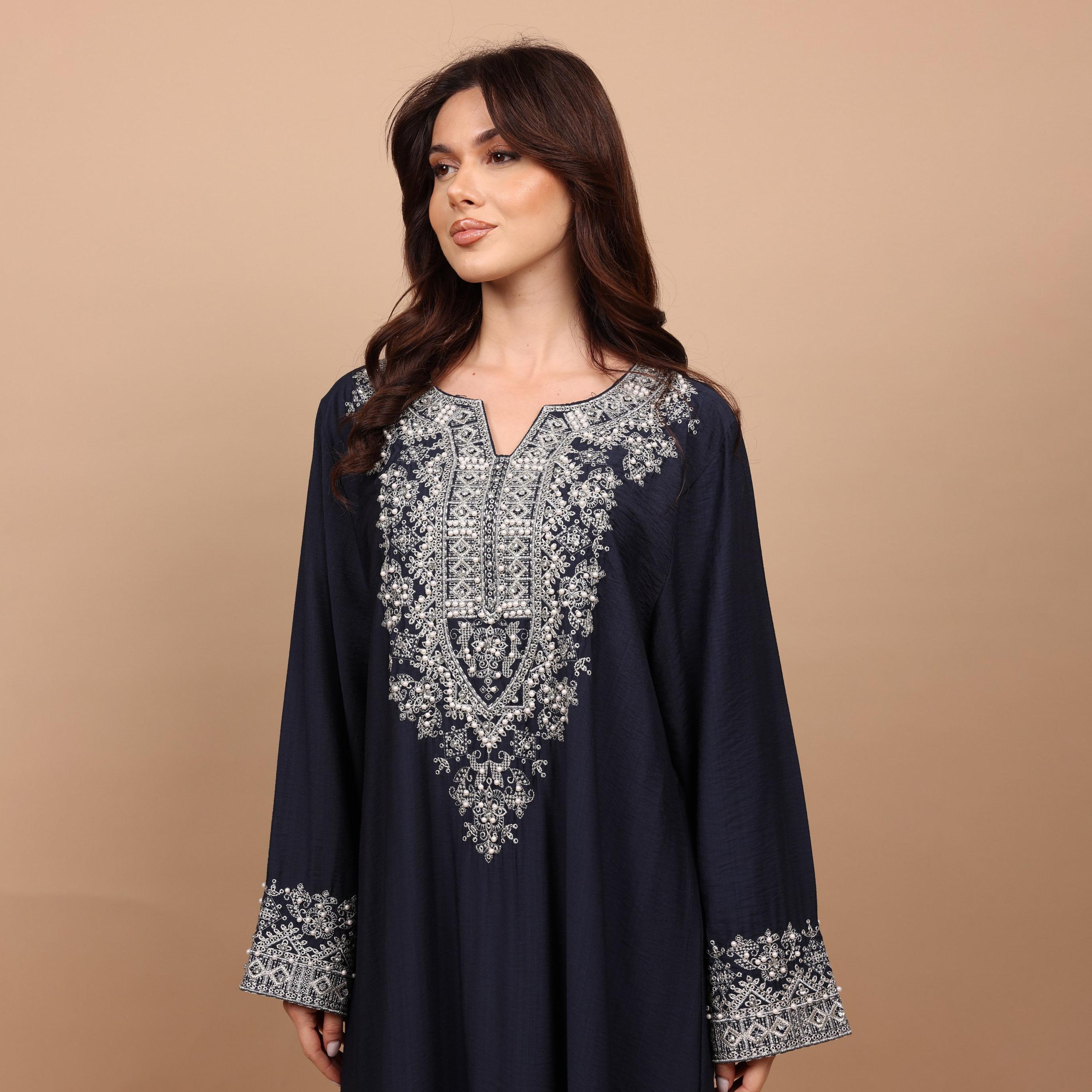 IKKXA Embroidered Yoke Women's Evening Flared Jalabiya-women-clothing-dresses-image-3