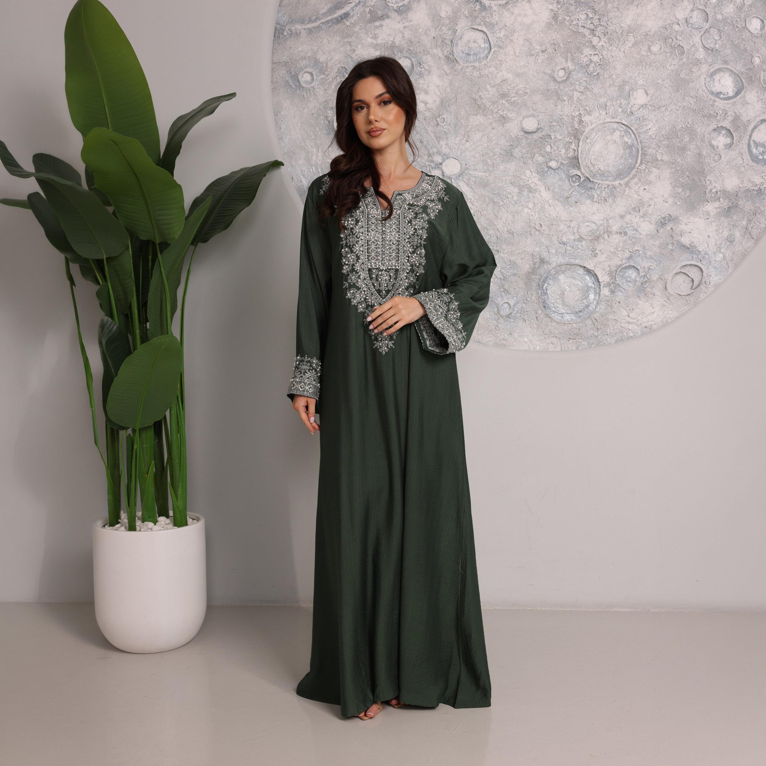 IKKXA Embroidered Yoke Women's Evening Flared Jalabiya-women-clothing-dresses-image-1