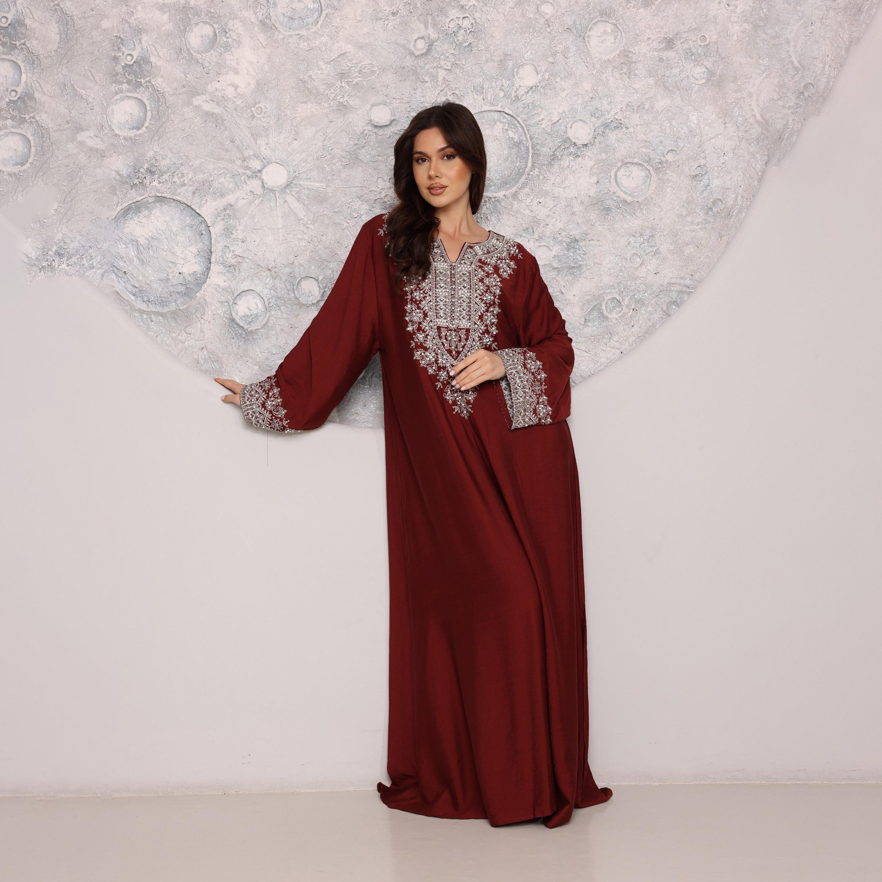 IKKXA Embroidered Yoke Women's Evening Flared Jalabiya-women-clothing-dresses-image-1