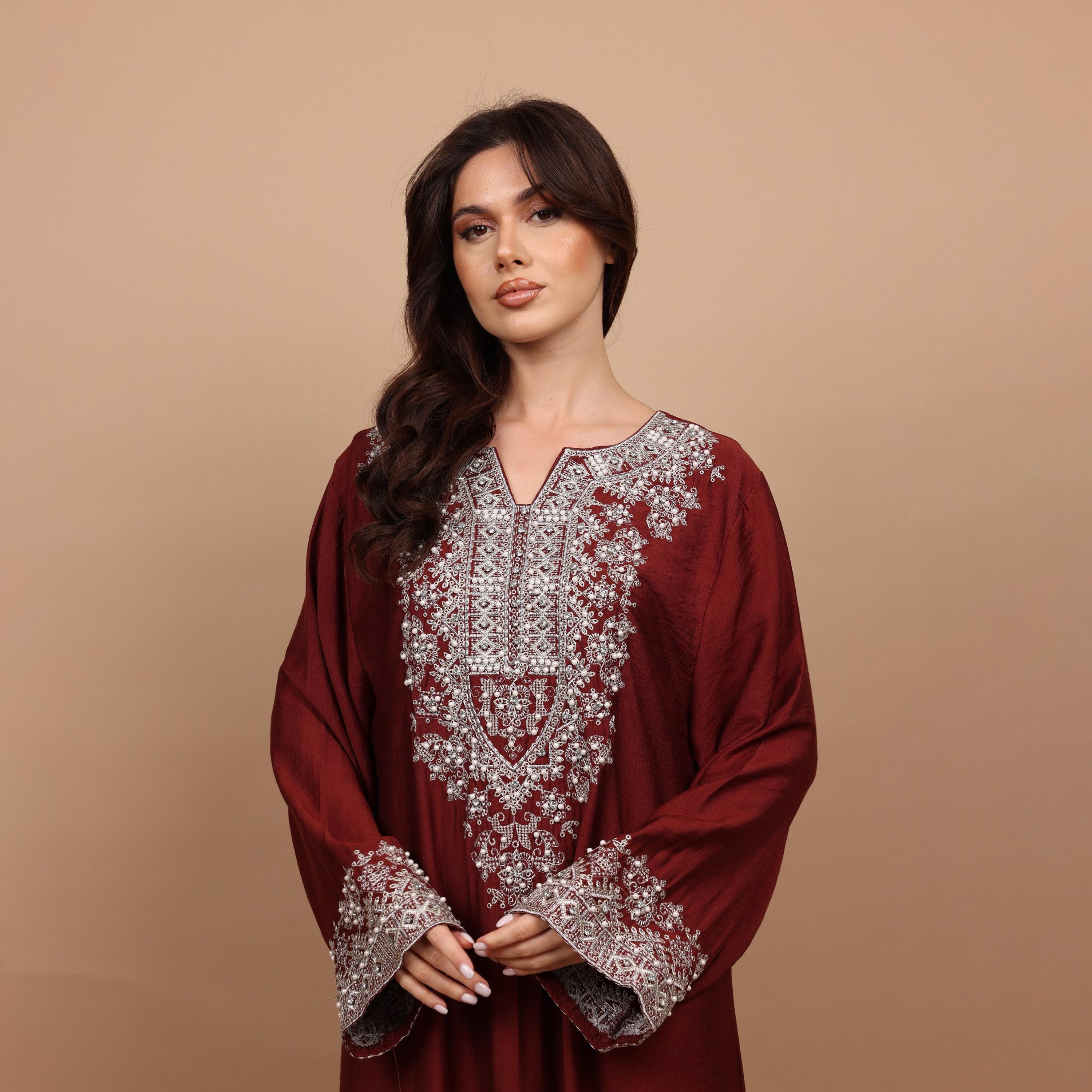 IKKXA Embroidered Yoke Women's Evening Flared Jalabiya-women-clothing-dresses-image-2