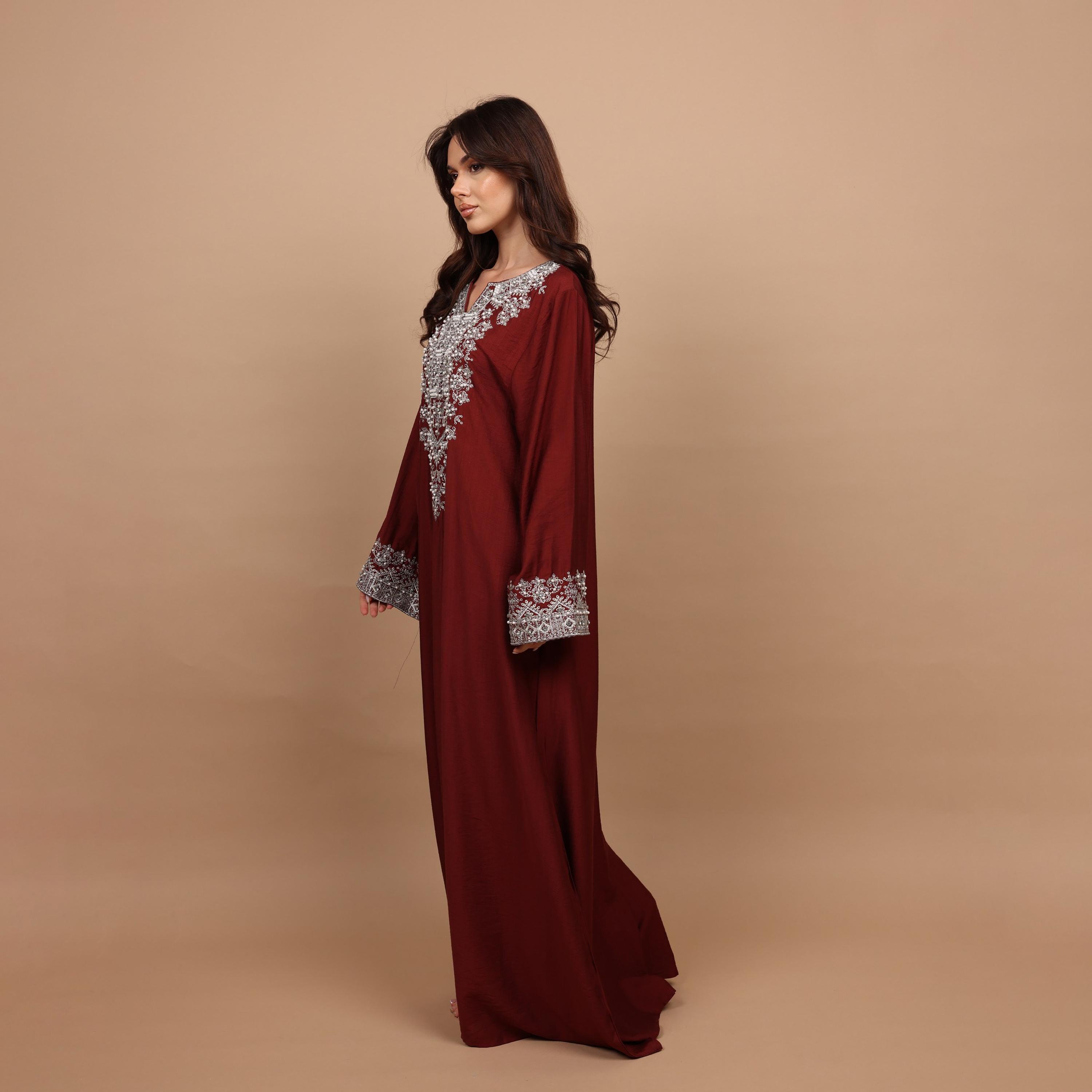 IKKXA Embroidered Yoke Women's Evening Flared Jalabiya-women-clothing-dresses-image-4