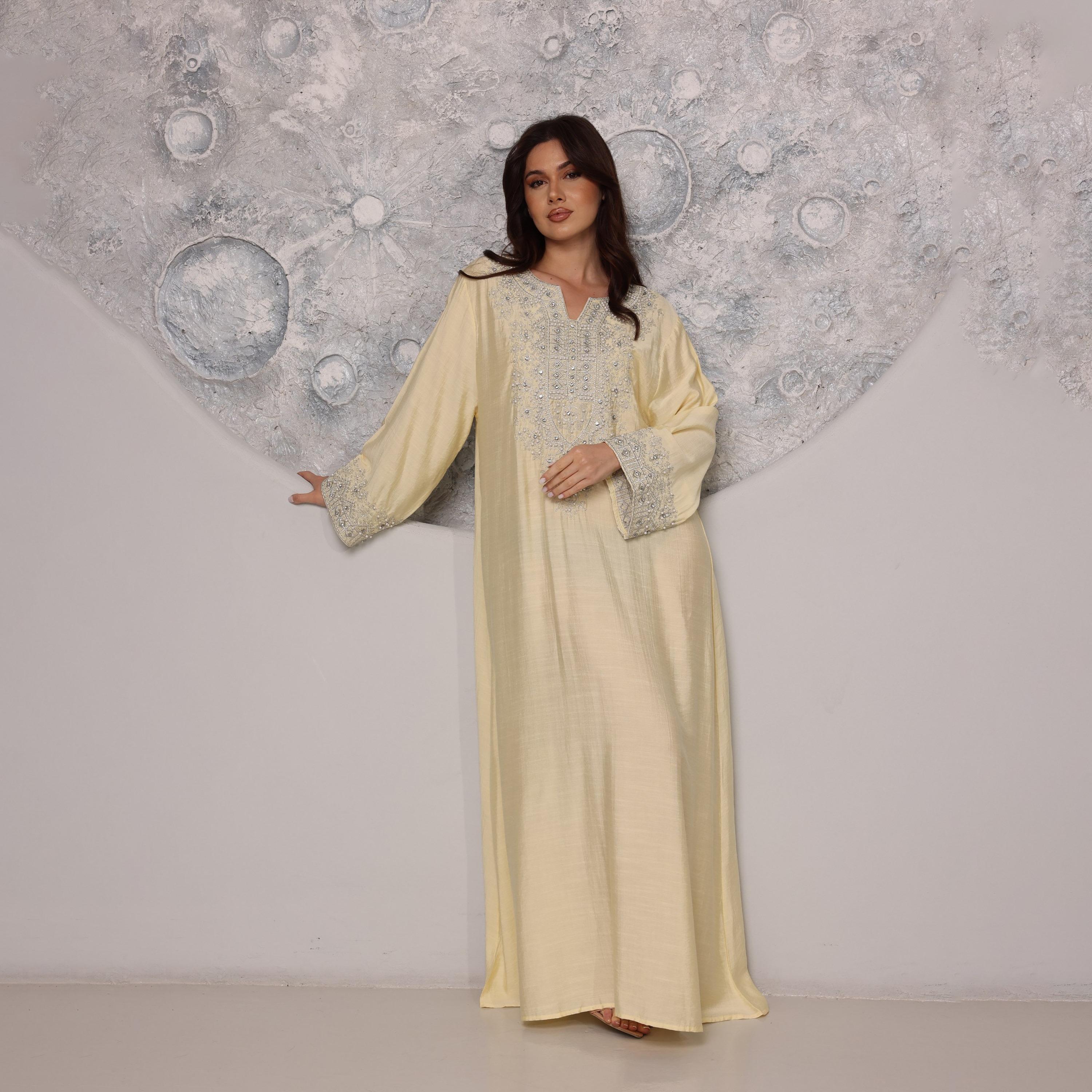 IKKXA Embroidered Yoke Women's Evening Flared Jalabiya-women-clothing-dresses-image-1
