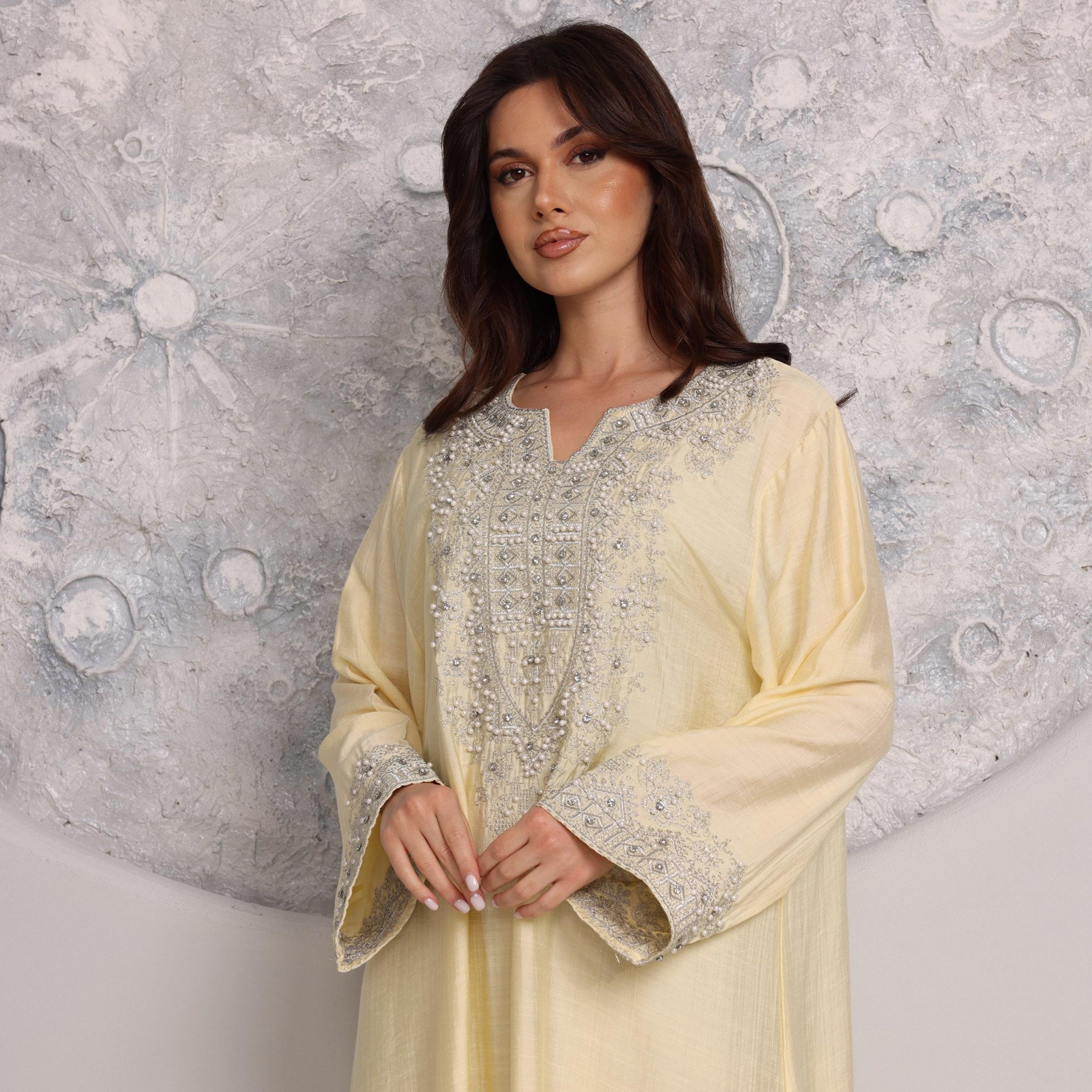 IKKXA Embroidered Yoke Women's Evening Flared Jalabiya-women-clothing-dresses-image-2