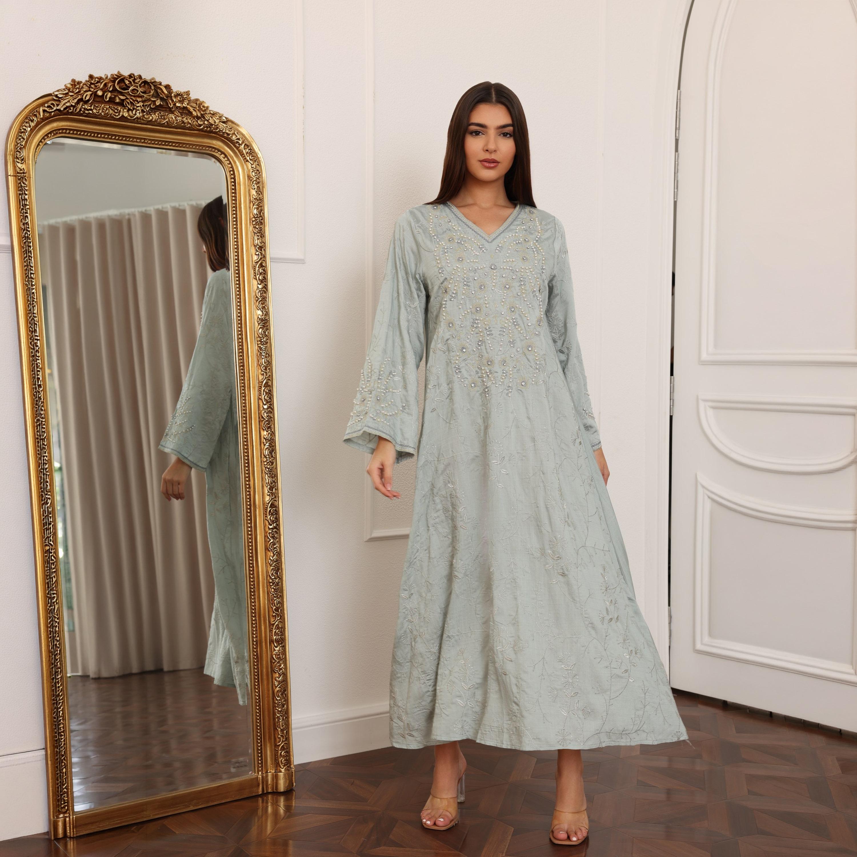 IKKXA Embroidered and Pearl Women's Jalabiya-women-clothing-dresses-image-13