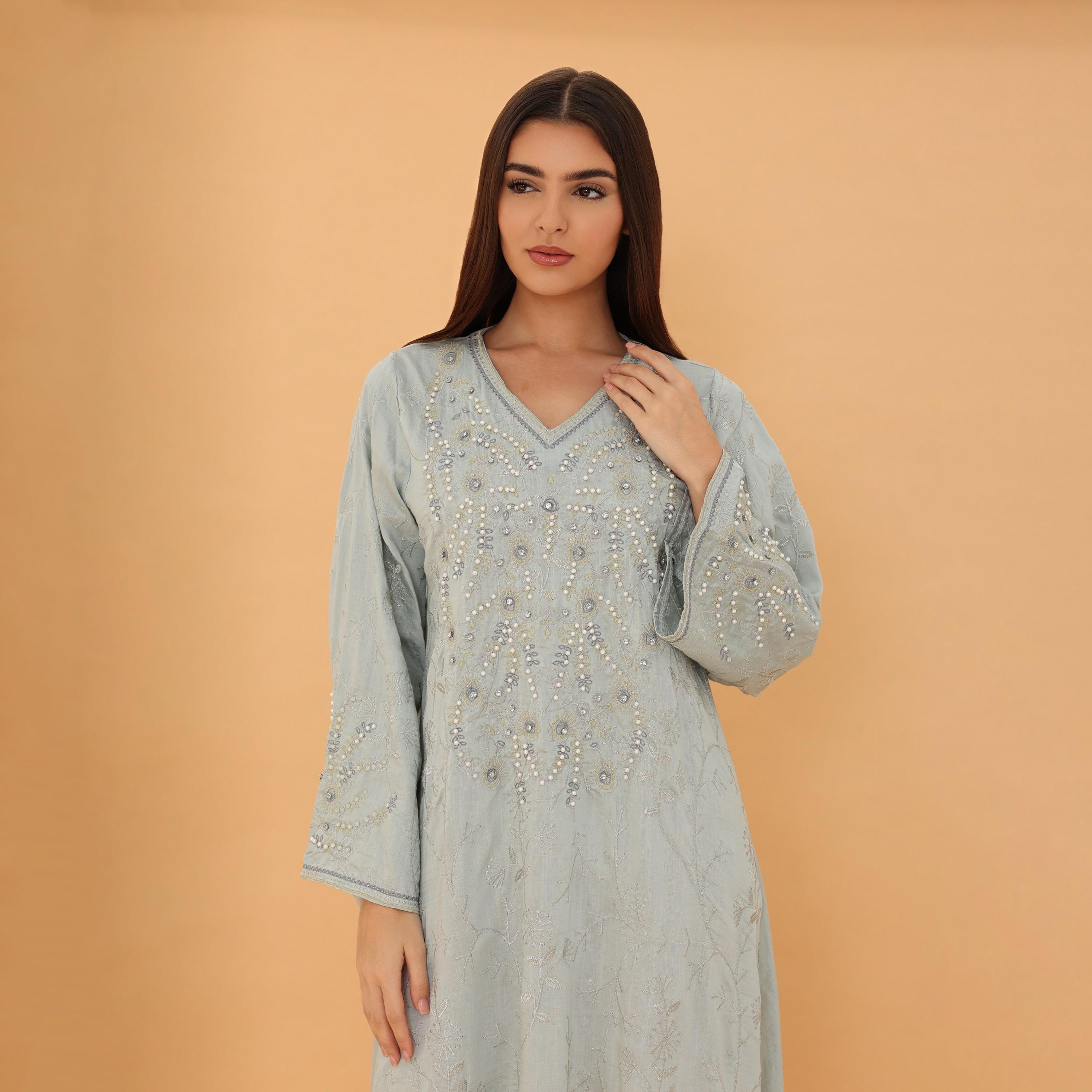 IKKXA Embroidered and Pearl Women's Jalabiya-women-clothing-dresses-image-14