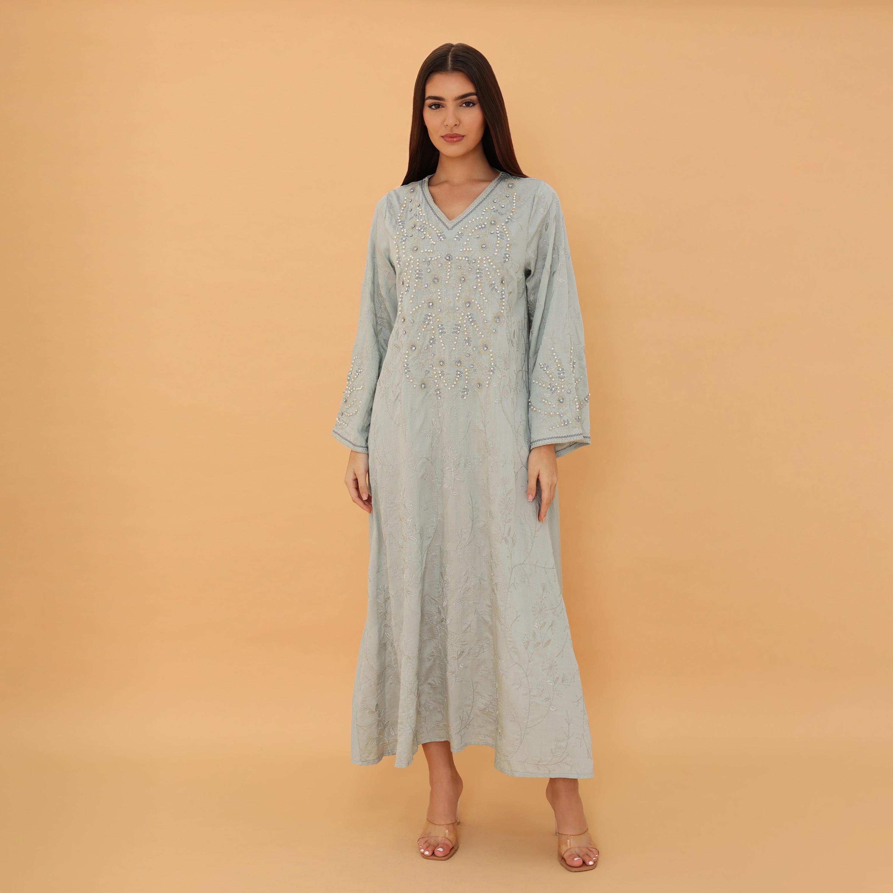 IKKXA Embroidered and Pearl Women's Jalabiya-women-clothing-dresses-image-16