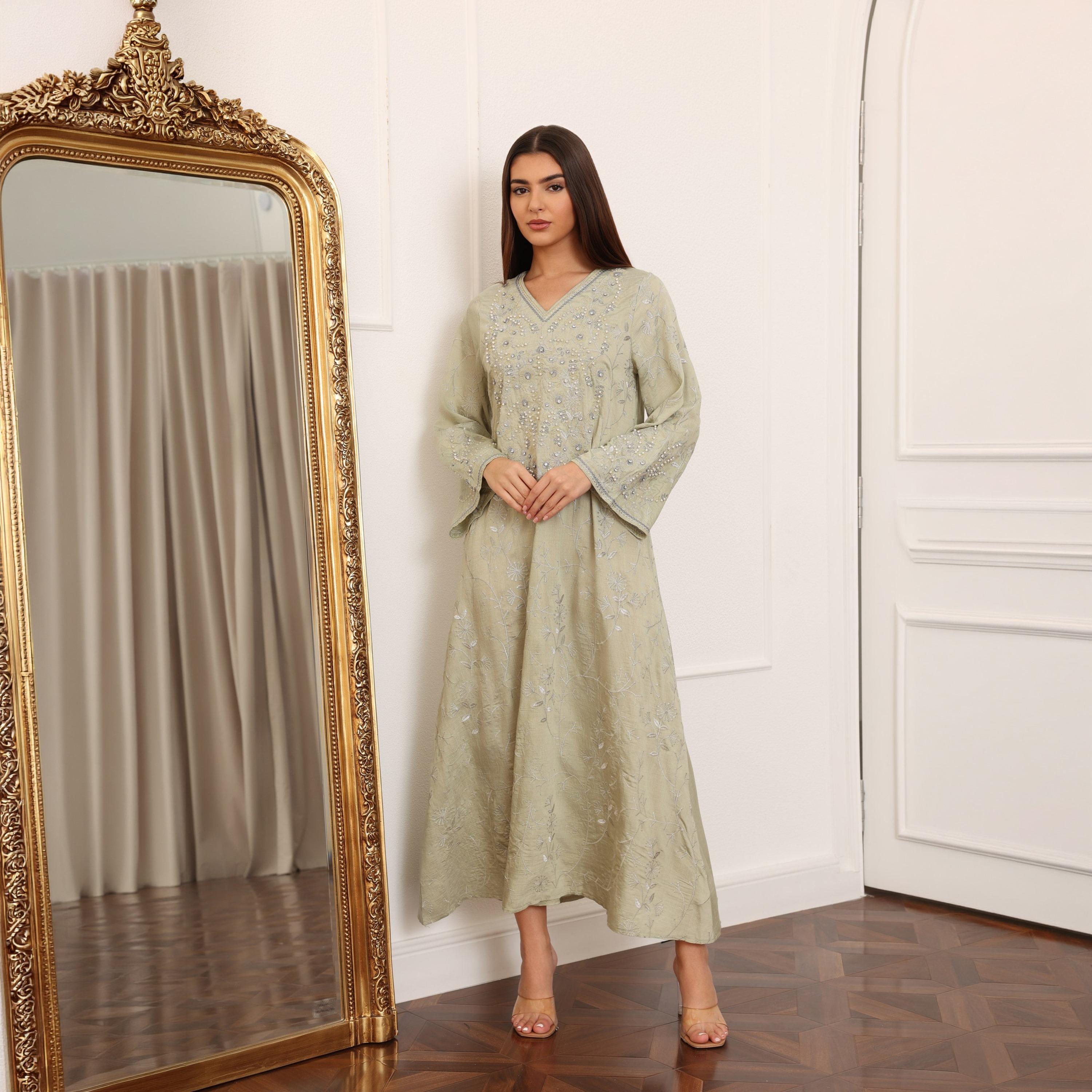 IKKXA Embroidered and Pearl Women's Jalabiya-women-clothing-dresses-image-9