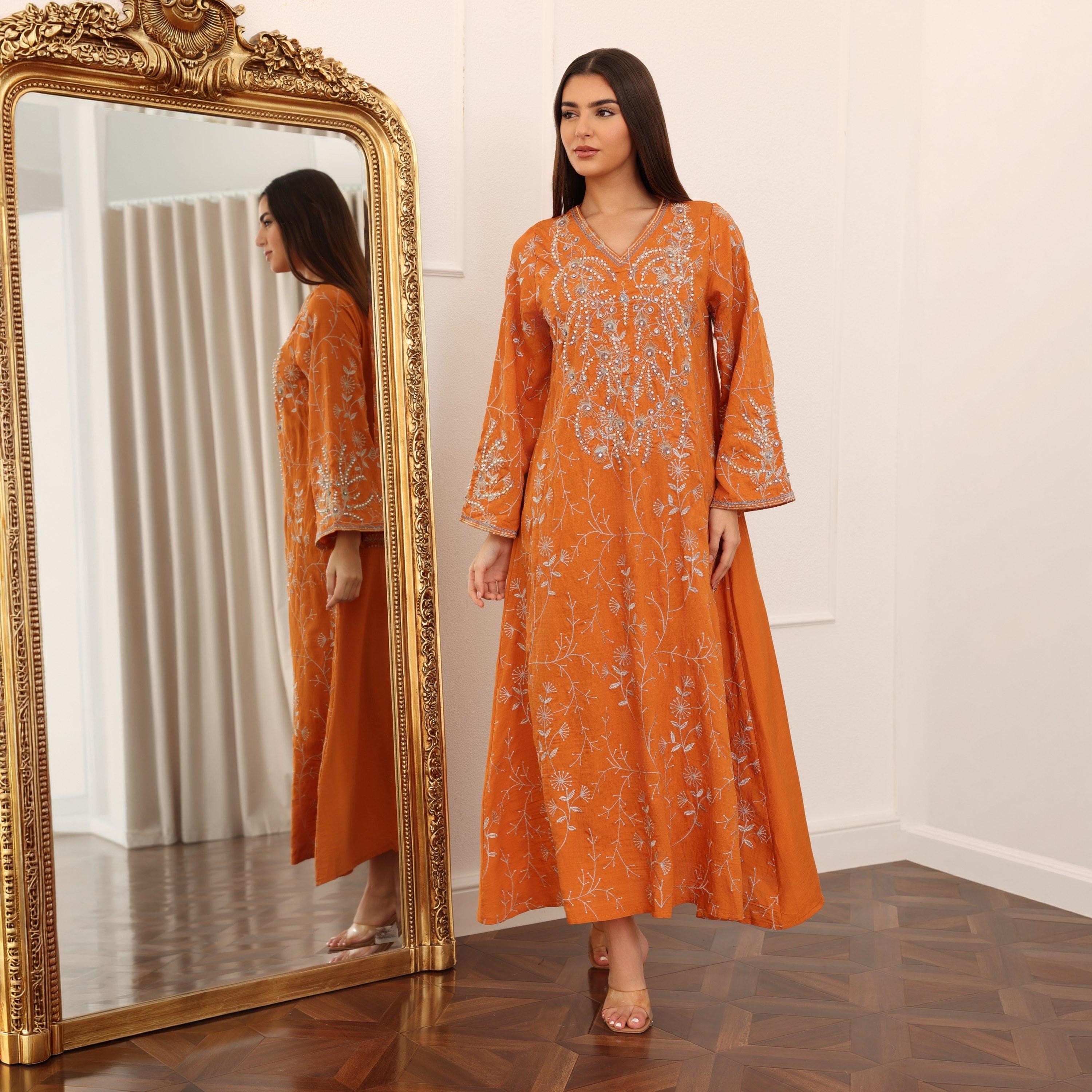 IKKXA Embroidered and Pearl Women's Jalabiya-women-clothing-dresses-image-5