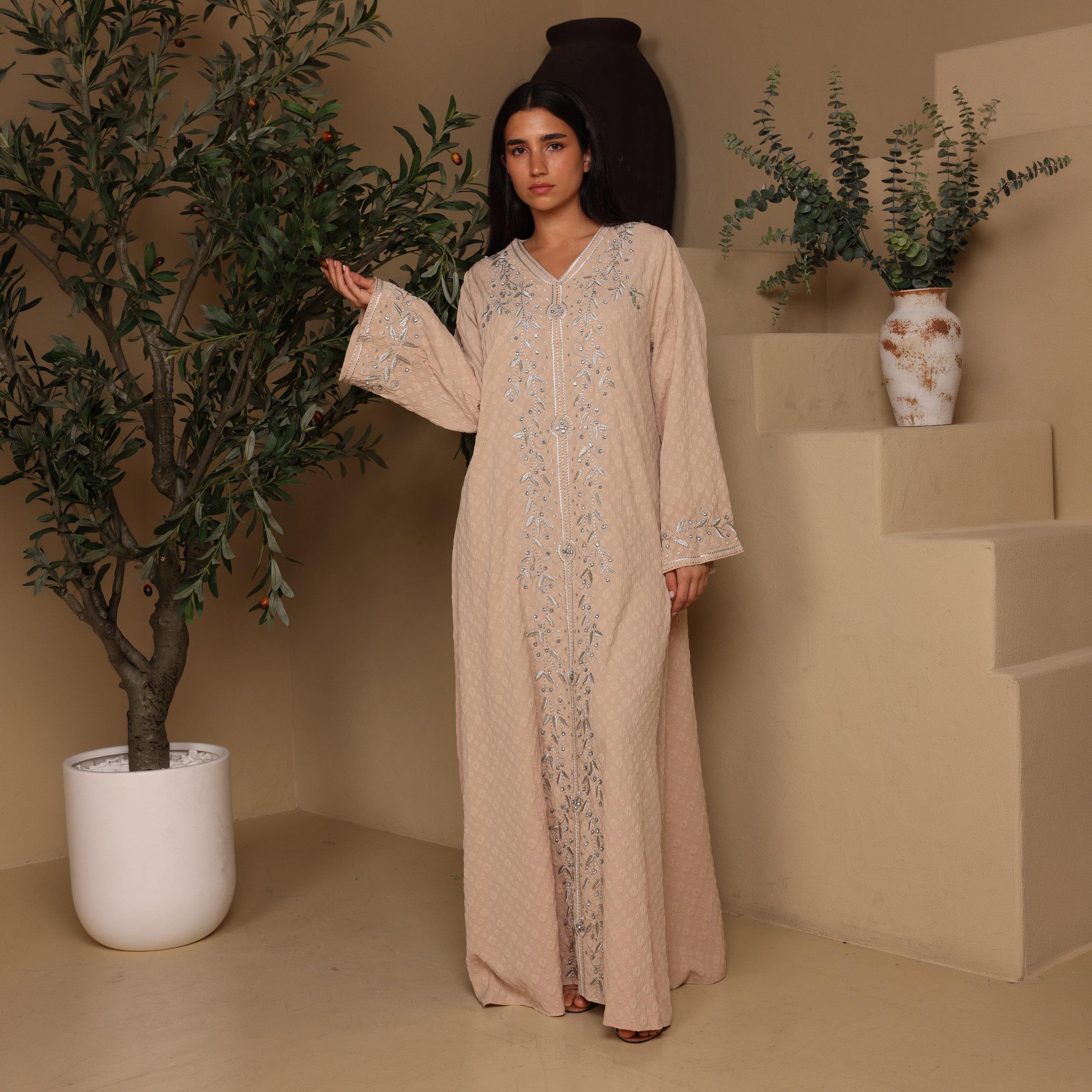 جلابية سهرة نسائية بأكمام واسعة (كلوش) وتطريز من إكسا-women-arabicclothing-jalabiyas-image-1
