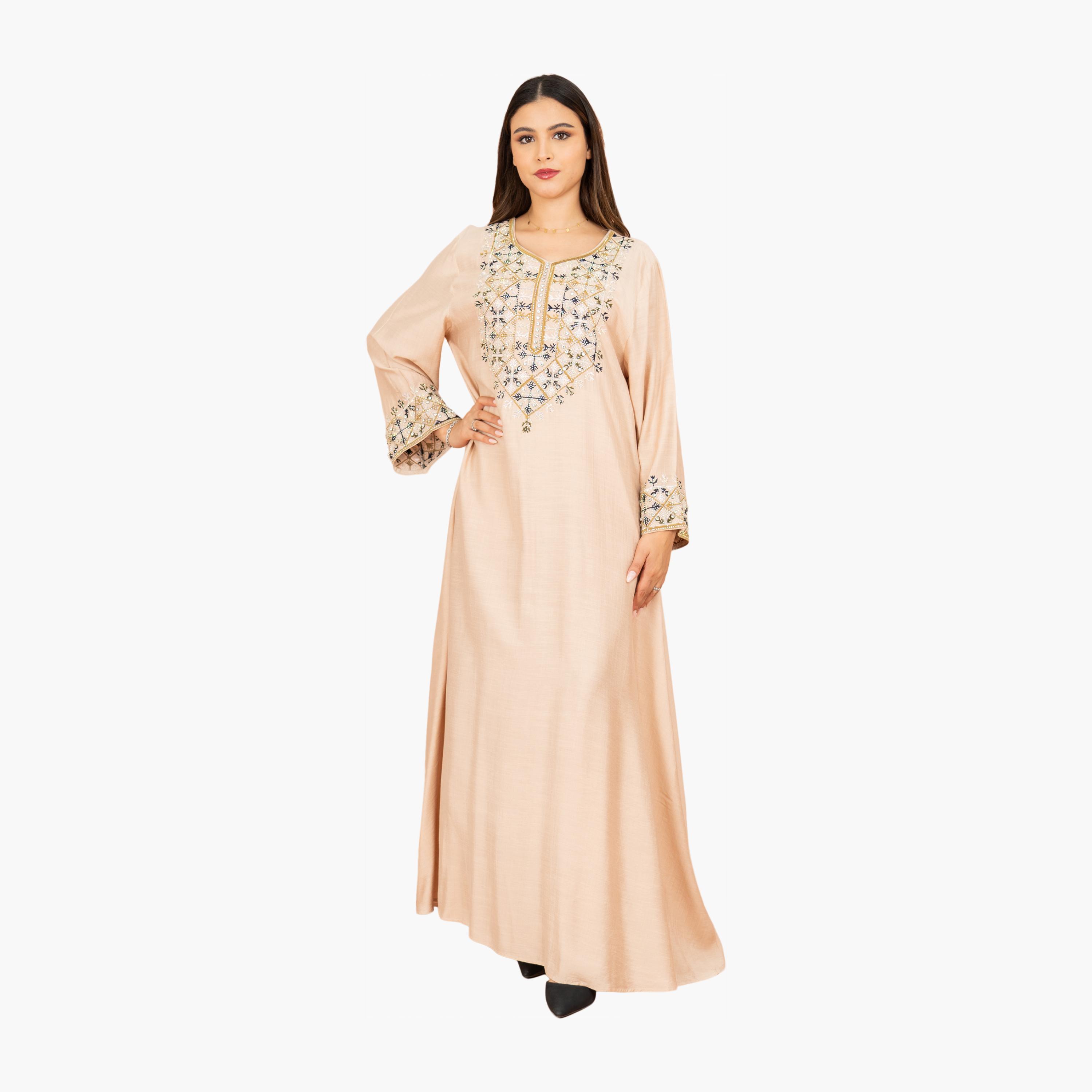 IKKXA Embroidered Yoke Flared Sleeves Women's Evening Jalabiya-women-arabicclothing-jalabiyas-image-1