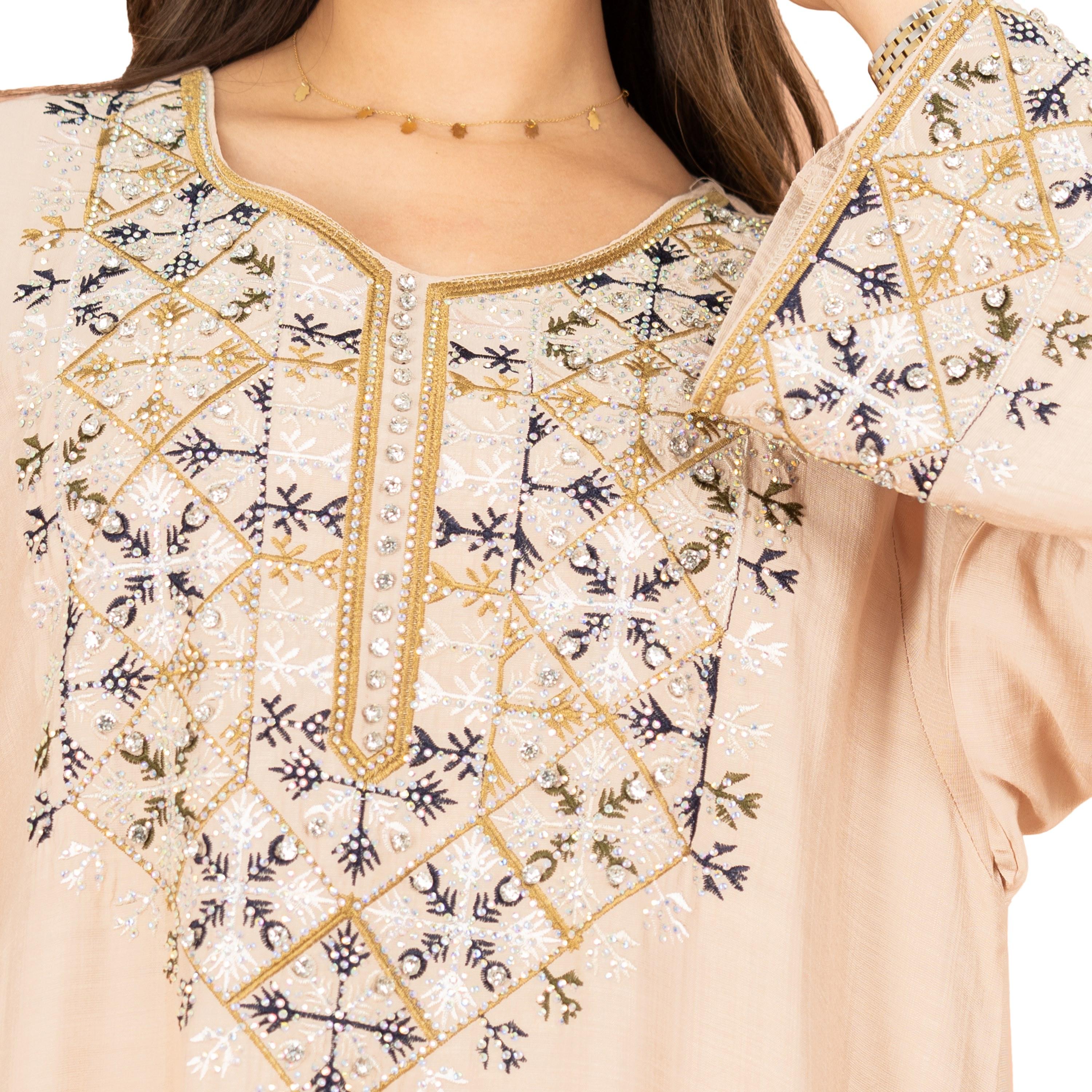 IKKXA Embroidered Yoke Flared Sleeves Women's Evening Jalabiya-women-arabicclothing-jalabiyas-image-2