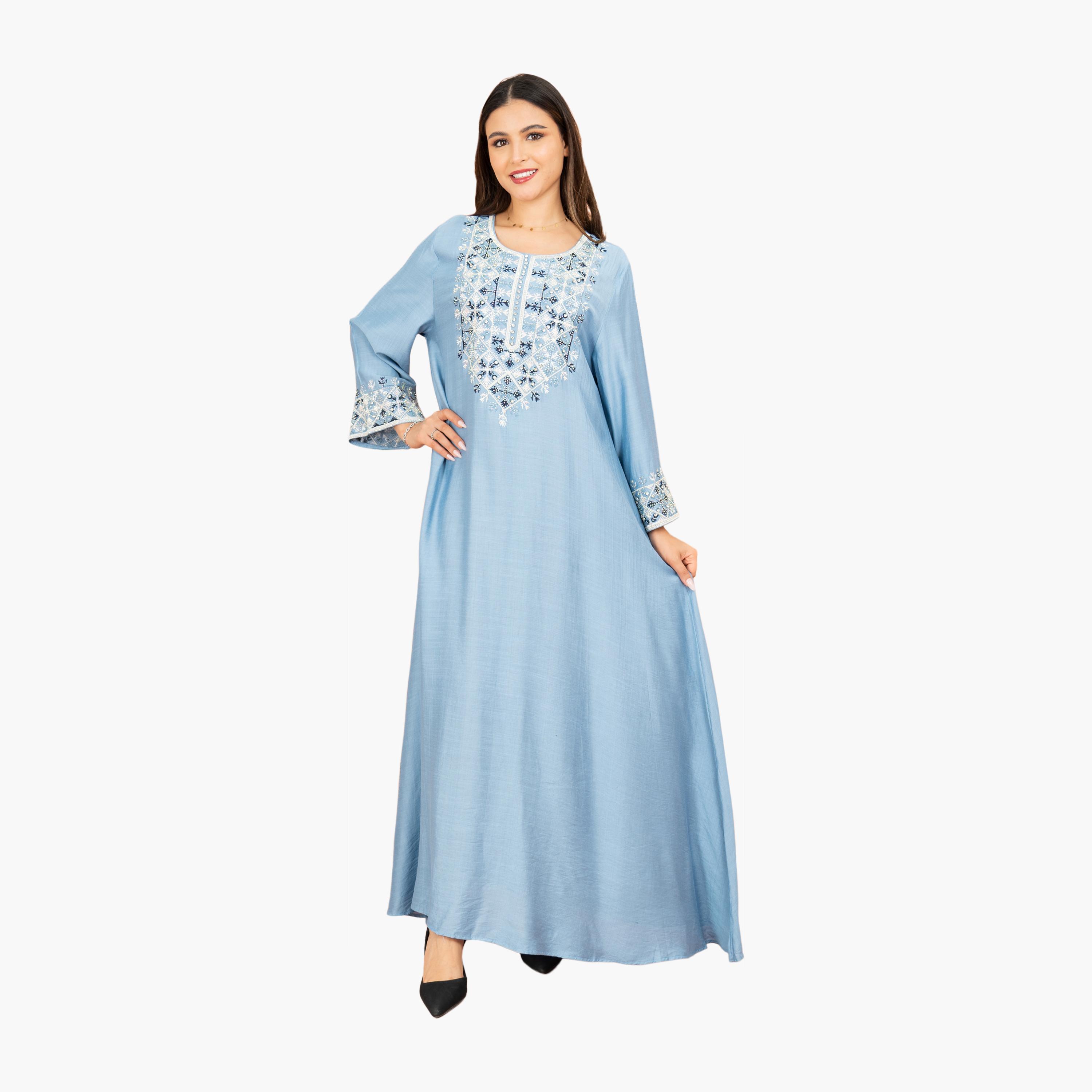IKKXA Embroidered Yoke Flared Sleeves Women's Evening Jalabiya-women-arabicclothing-jalabiyas-image-5