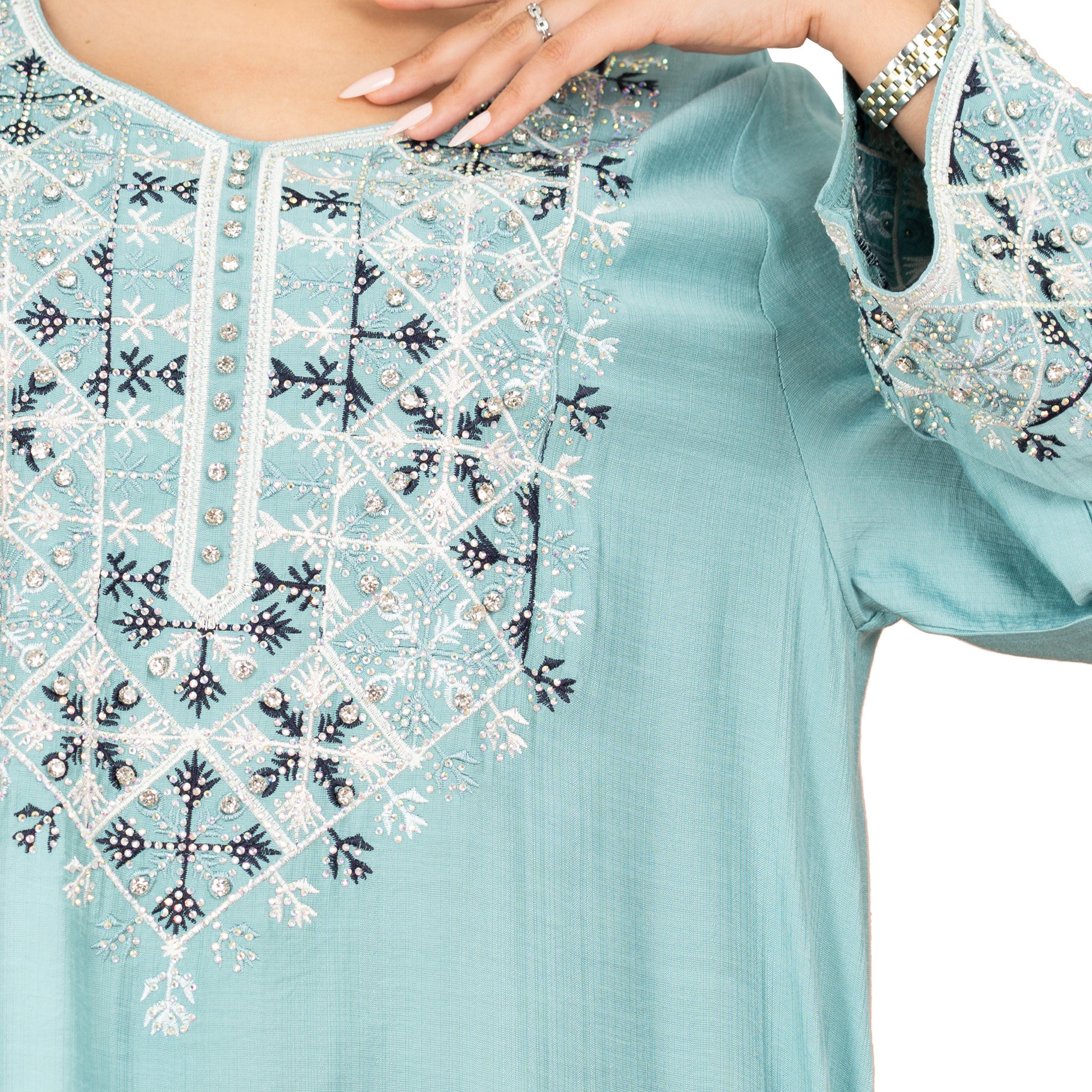 جلابية سهرة نسائية مطرزة بقبة دائرية وأكمام واسعة من إككسا-women-arabicclothing-jalabiyas-image-2