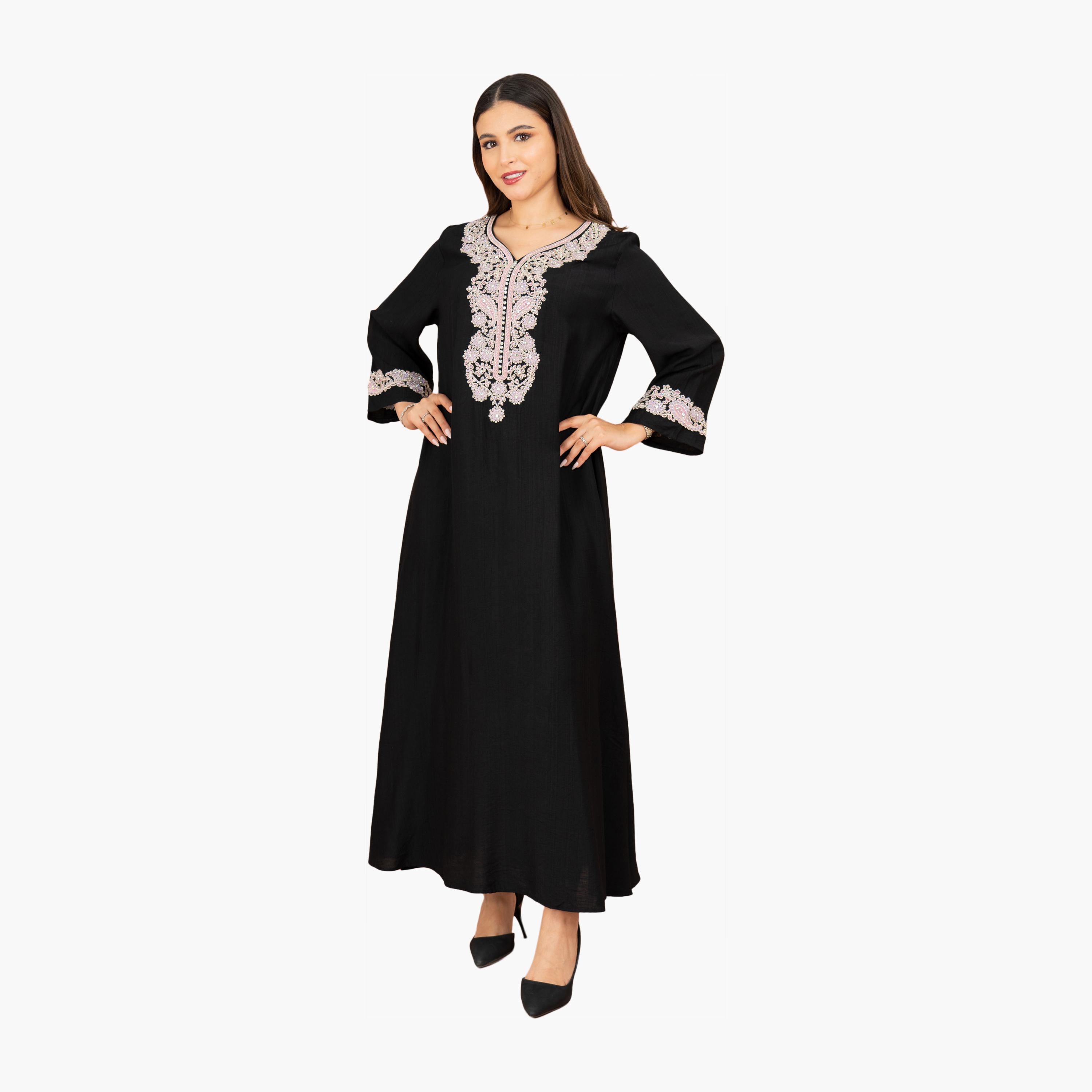 IKKXA Embroidered Yoke Women's Evening Jalabiya-women-arabicclothing-jalabiyas-image-1