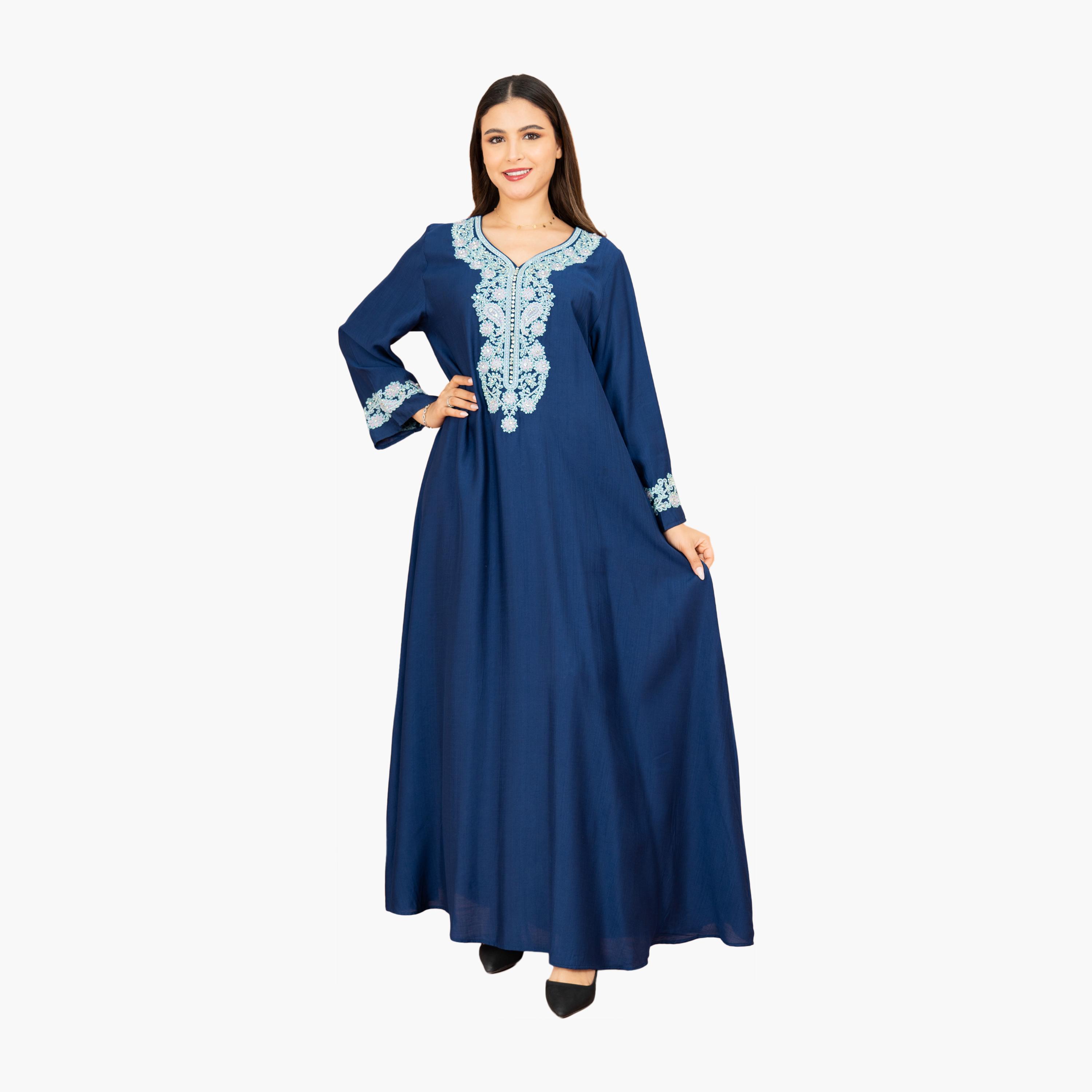 جلابية سهرة نسائية مطرزة بقبة دائرية من إككسا-women-arabicclothing-jalabiyas-image-5