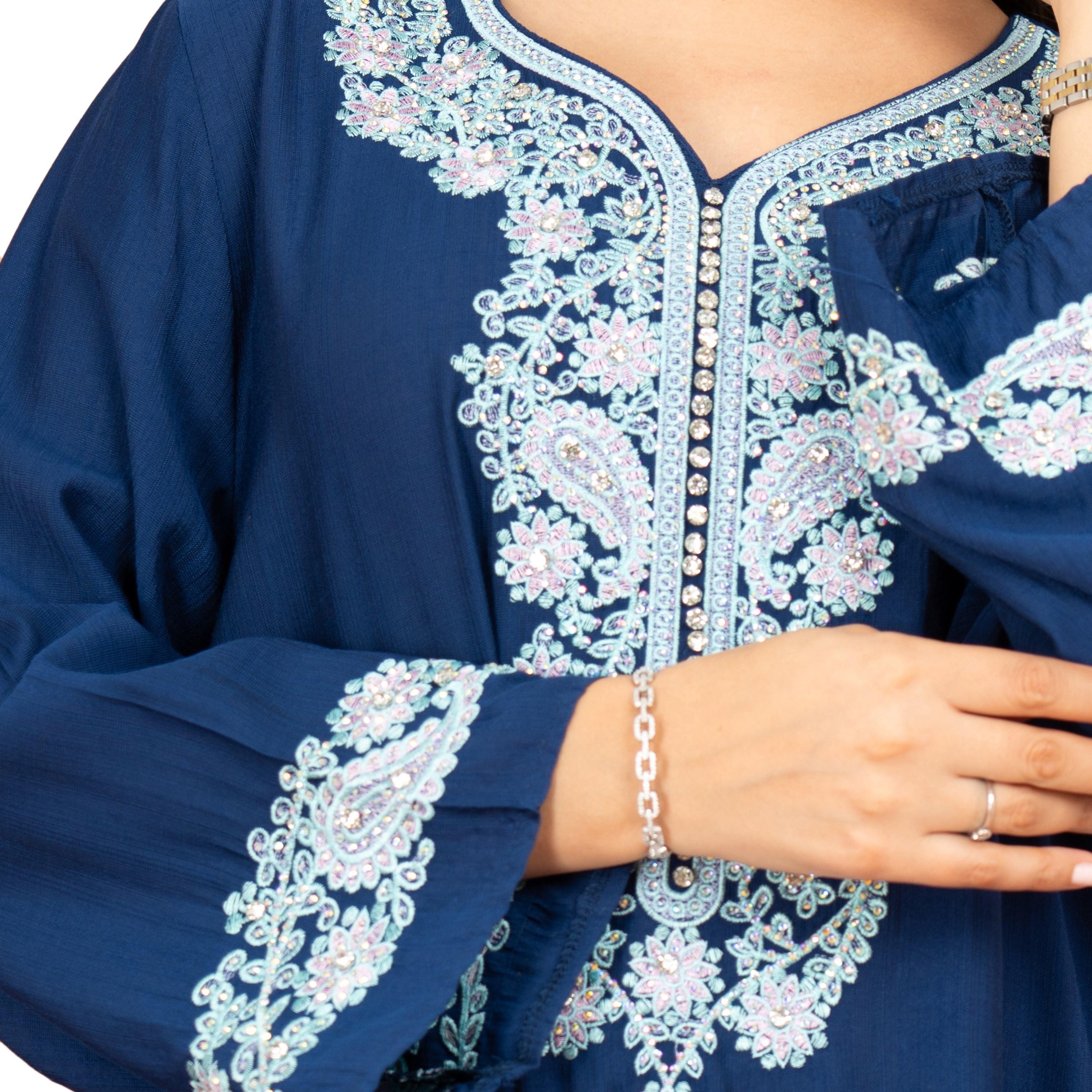 جلابية سهرة نسائية مطرزة بقبة دائرية من إككسا-women-arabicclothing-jalabiyas-image-6