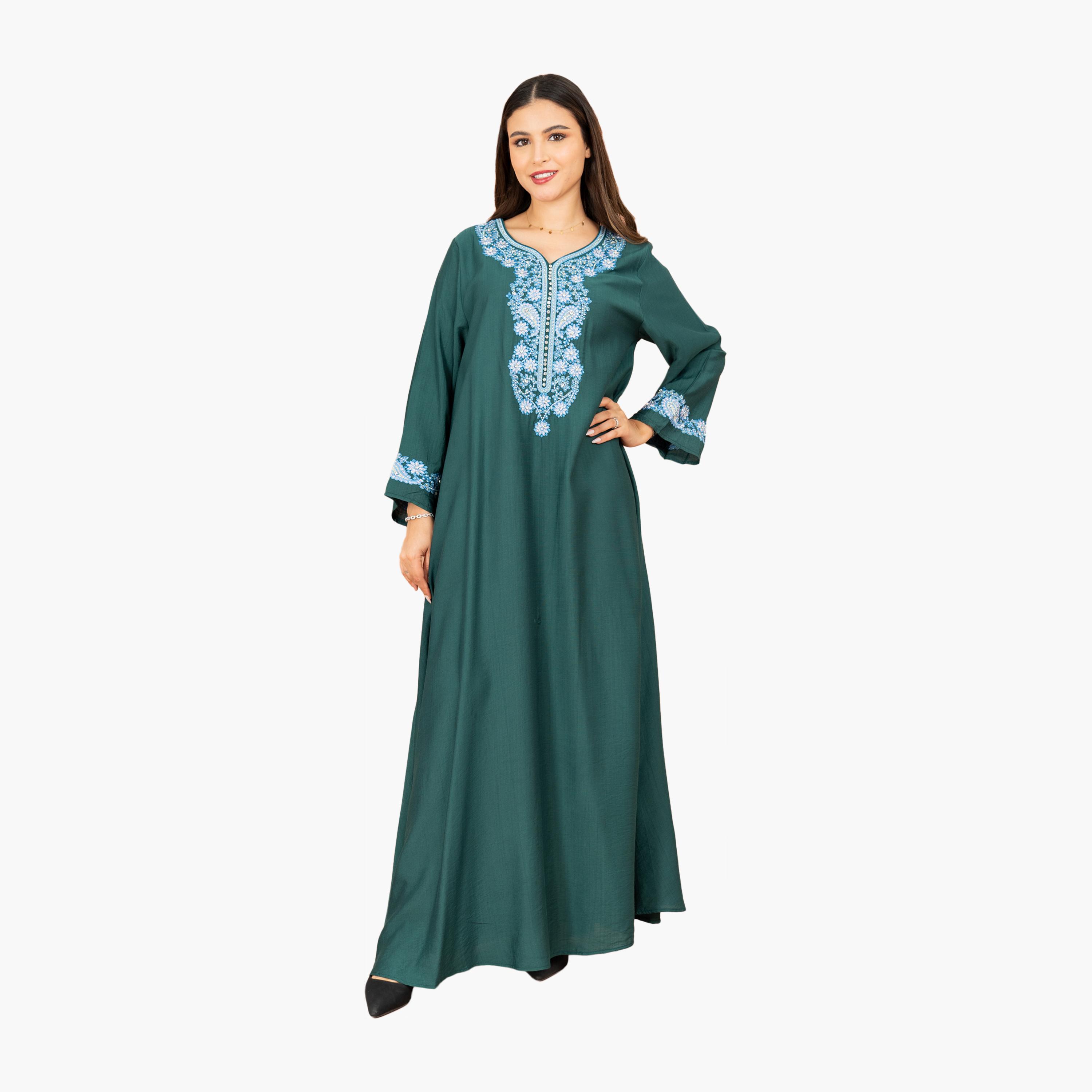 جلابية سهرة نسائية مطرزة بقبة دائرية من إككسا-women-arabicclothing-jalabiyas-image-13