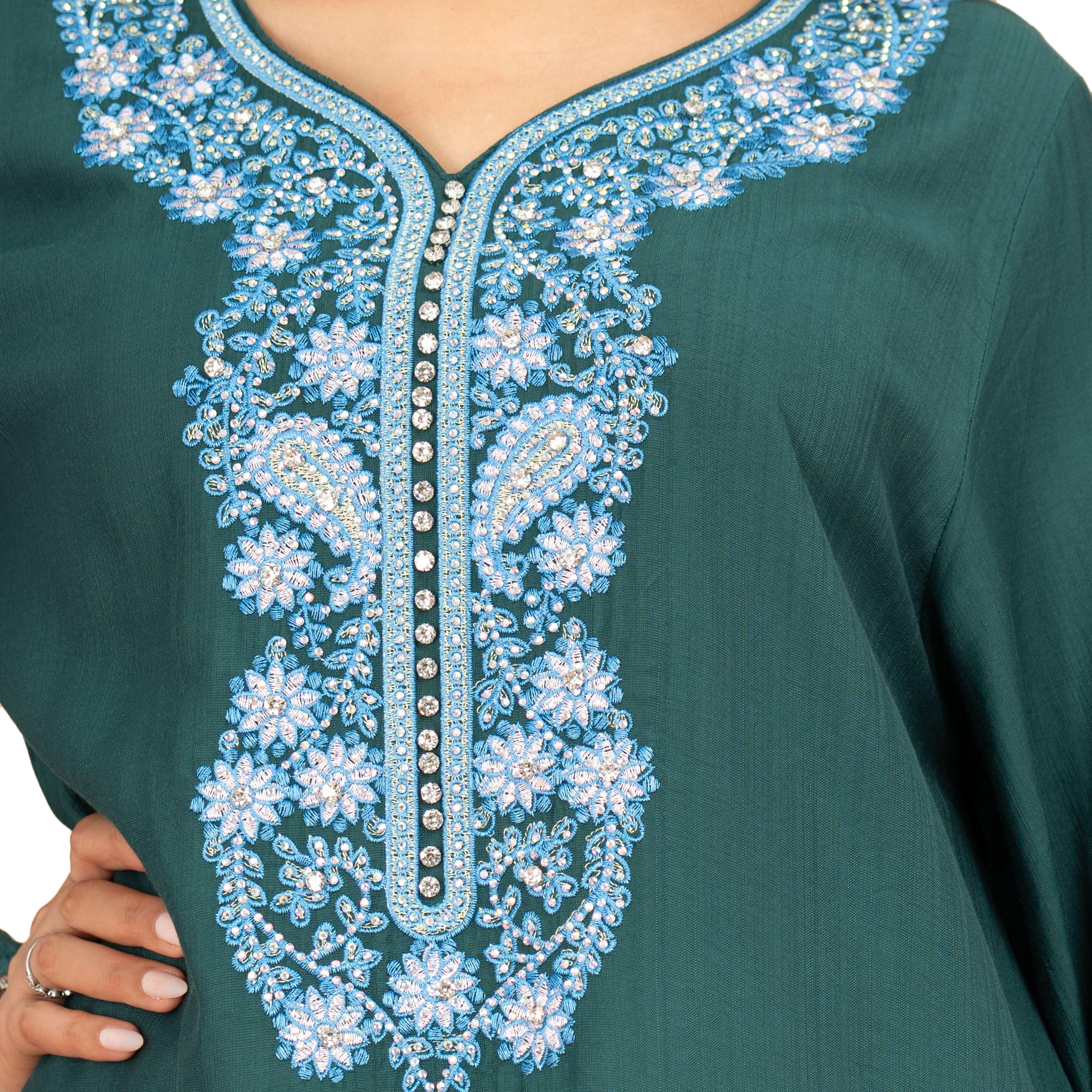 جلابية سهرة نسائية مطرزة بقبة دائرية من إككسا-women-arabicclothing-jalabiyas-image-14