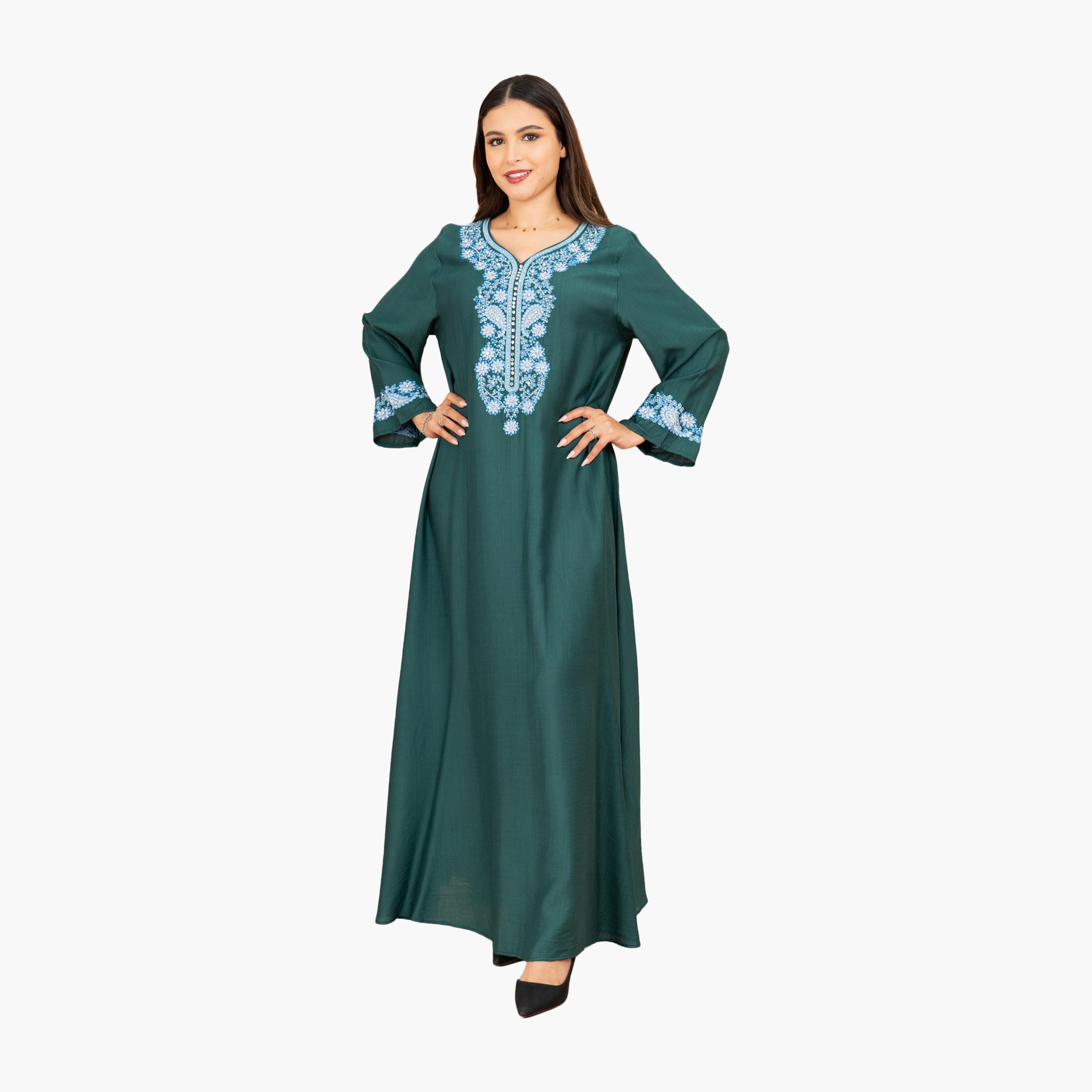 جلابية سهرة نسائية مطرزة بقبة دائرية من إككسا-women-arabicclothing-jalabiyas-image-16