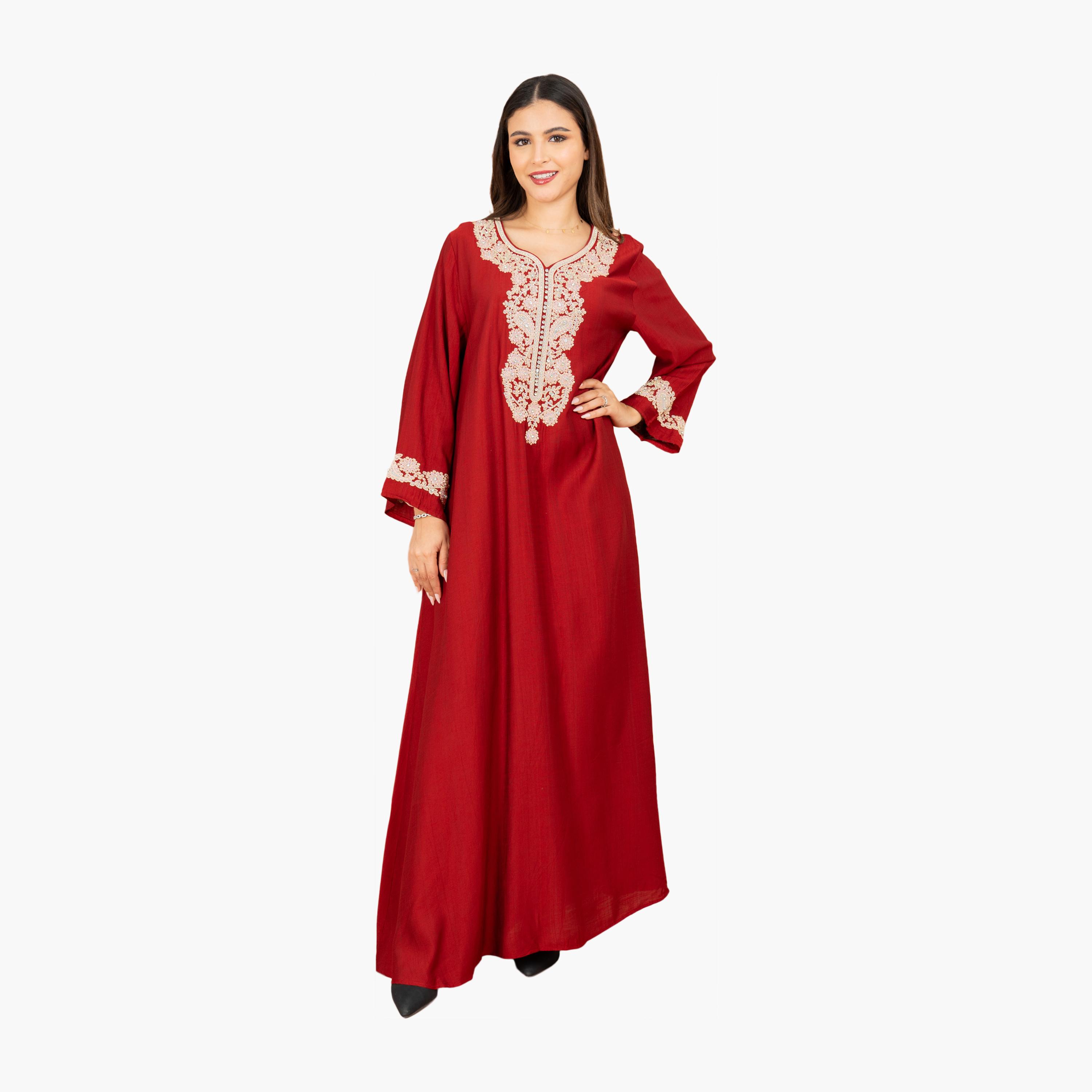 جلابية سهرة نسائية مطرزة بقبة دائرية من إككسا-women-arabicclothing-jalabiyas-image-9