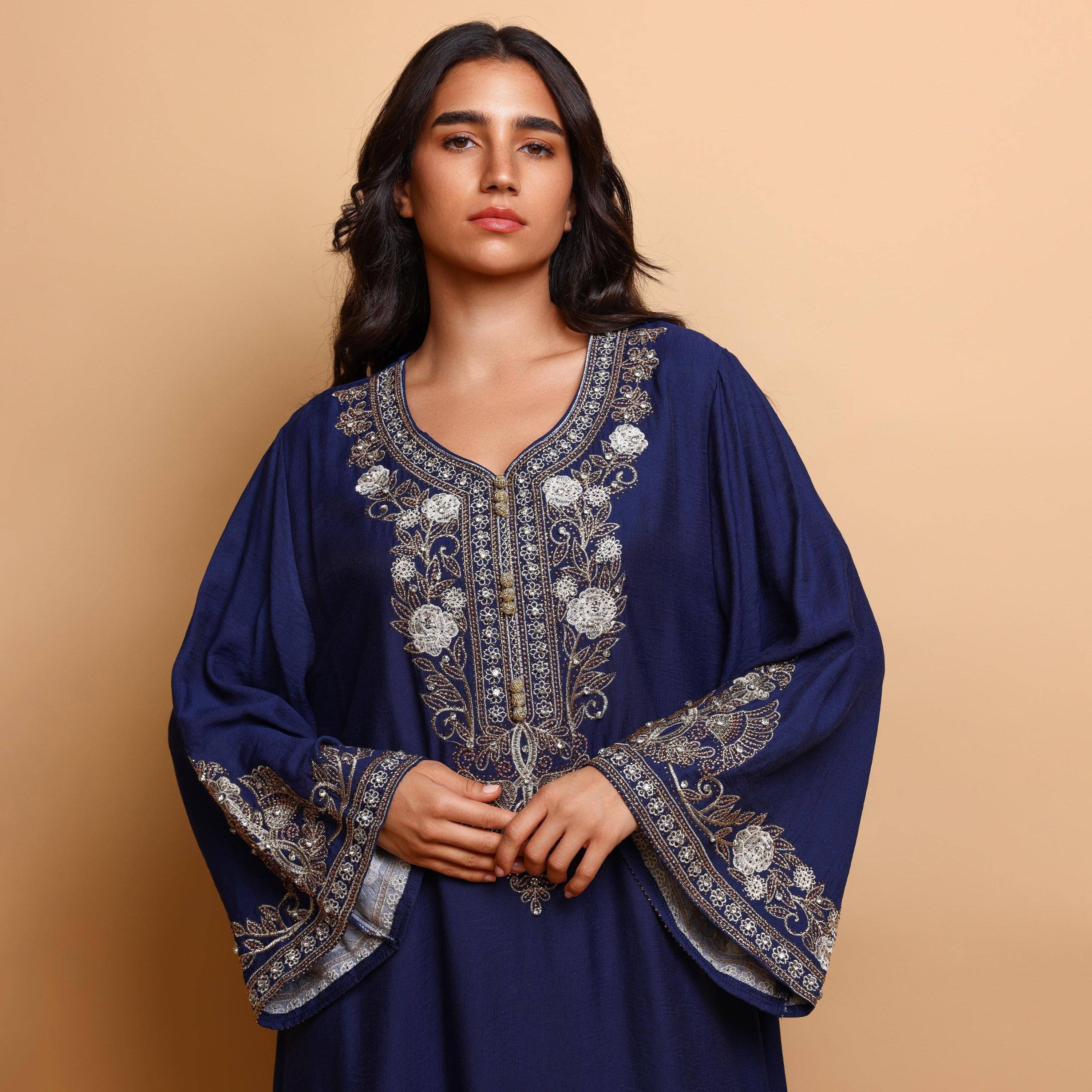 IKKXA Embroidered Yoke Wide Sleeves Women's Evening Jalabiya-women-arabicclothing-jalabiyas-image-2