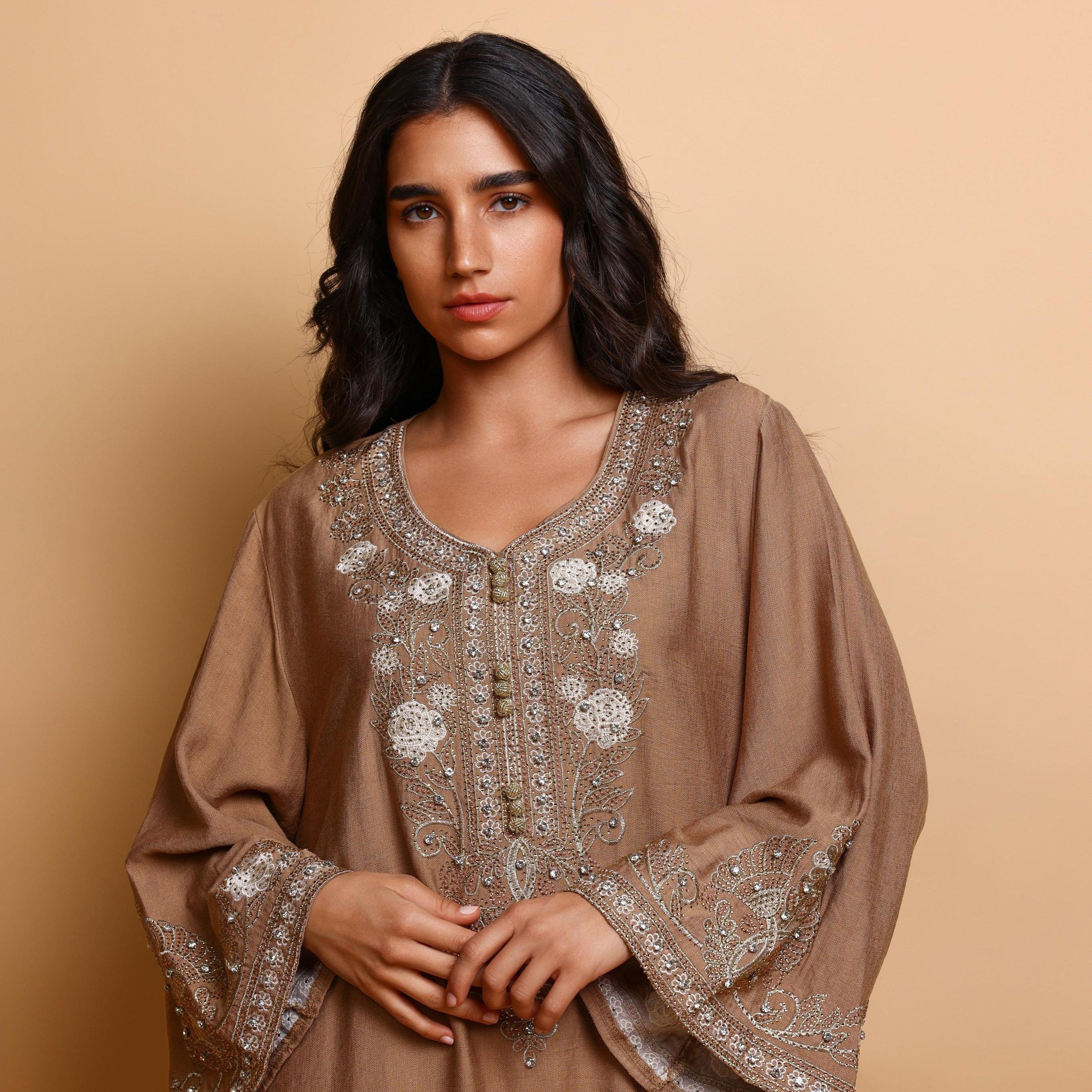 IKKXA Embroidered Yoke Wide Sleeves Women's Evening Jalabiya-women-arabicclothing-jalabiyas-image-2