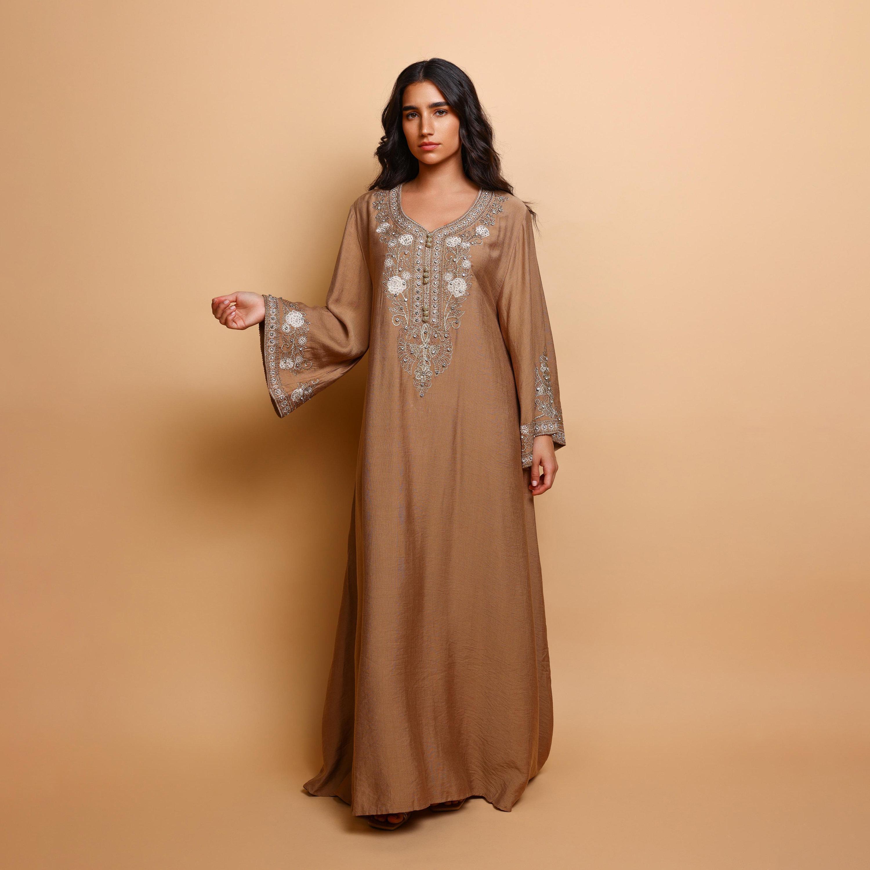 IKKXA Embroidered Yoke Wide Sleeves Women's Evening Jalabiya-women-arabicclothing-jalabiyas-image-3