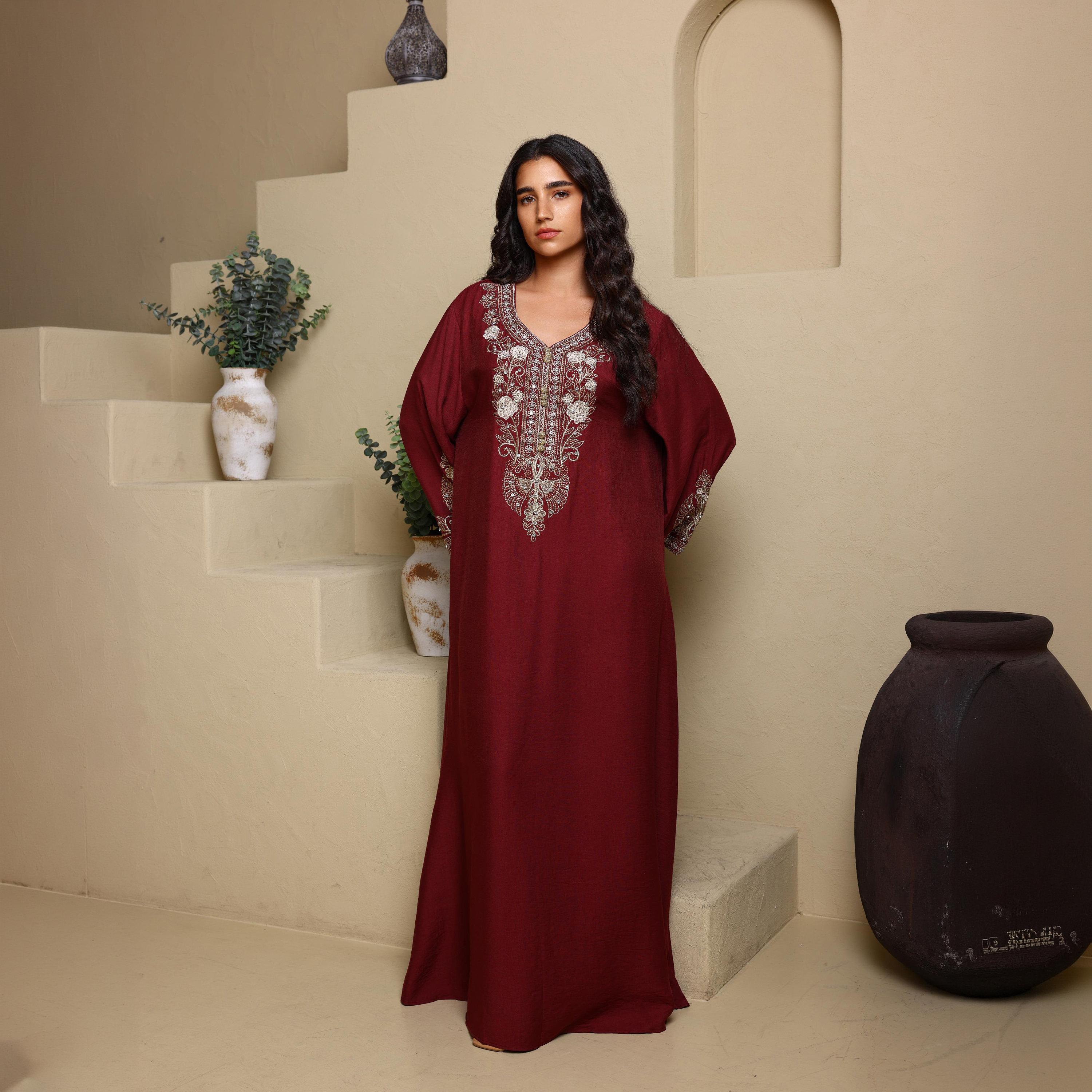 IKKXA Embroidered Yoke Wide Sleeves Women's Evening Jalabiya-women-arabicclothing-jalabiyas-image-1