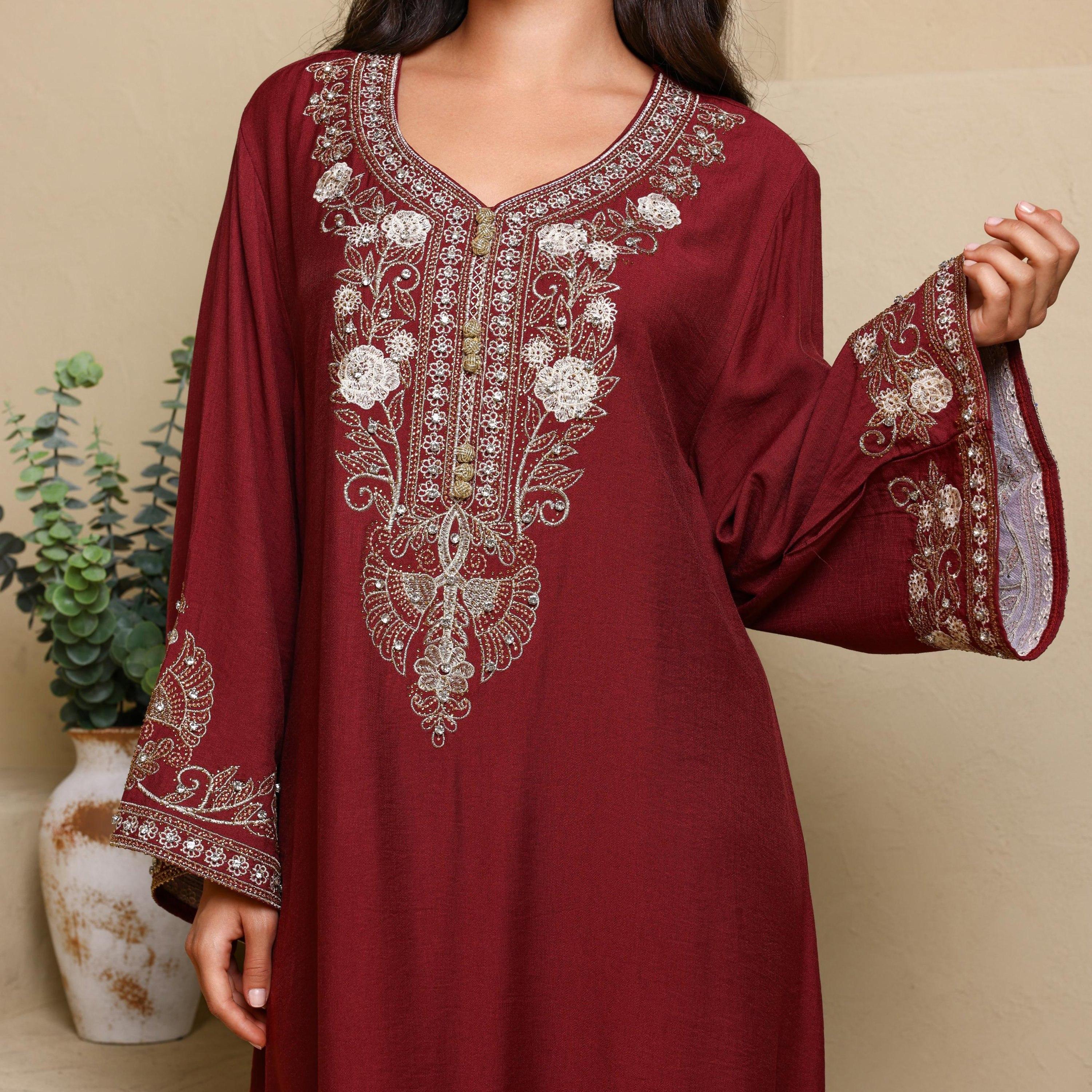 IKKXA Embroidered Yoke Wide Sleeves Women's Evening Jalabiya-women-arabicclothing-jalabiyas-image-2