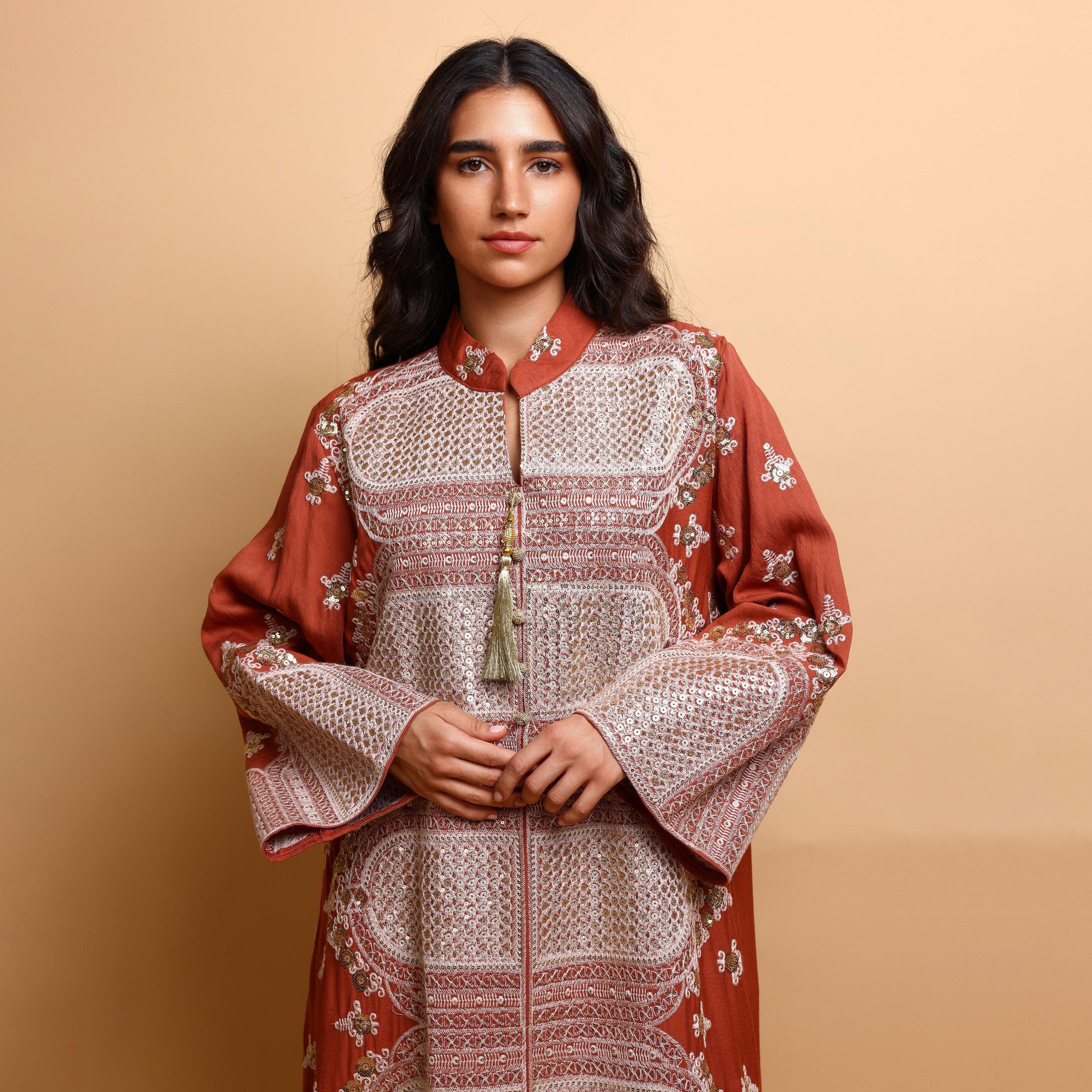 IKKXA Embroidered & Sequined Mandarin Collar Wide Sleeves Women's Evening Jalabiya-women-arabicclothing-jalabiyas-image-2