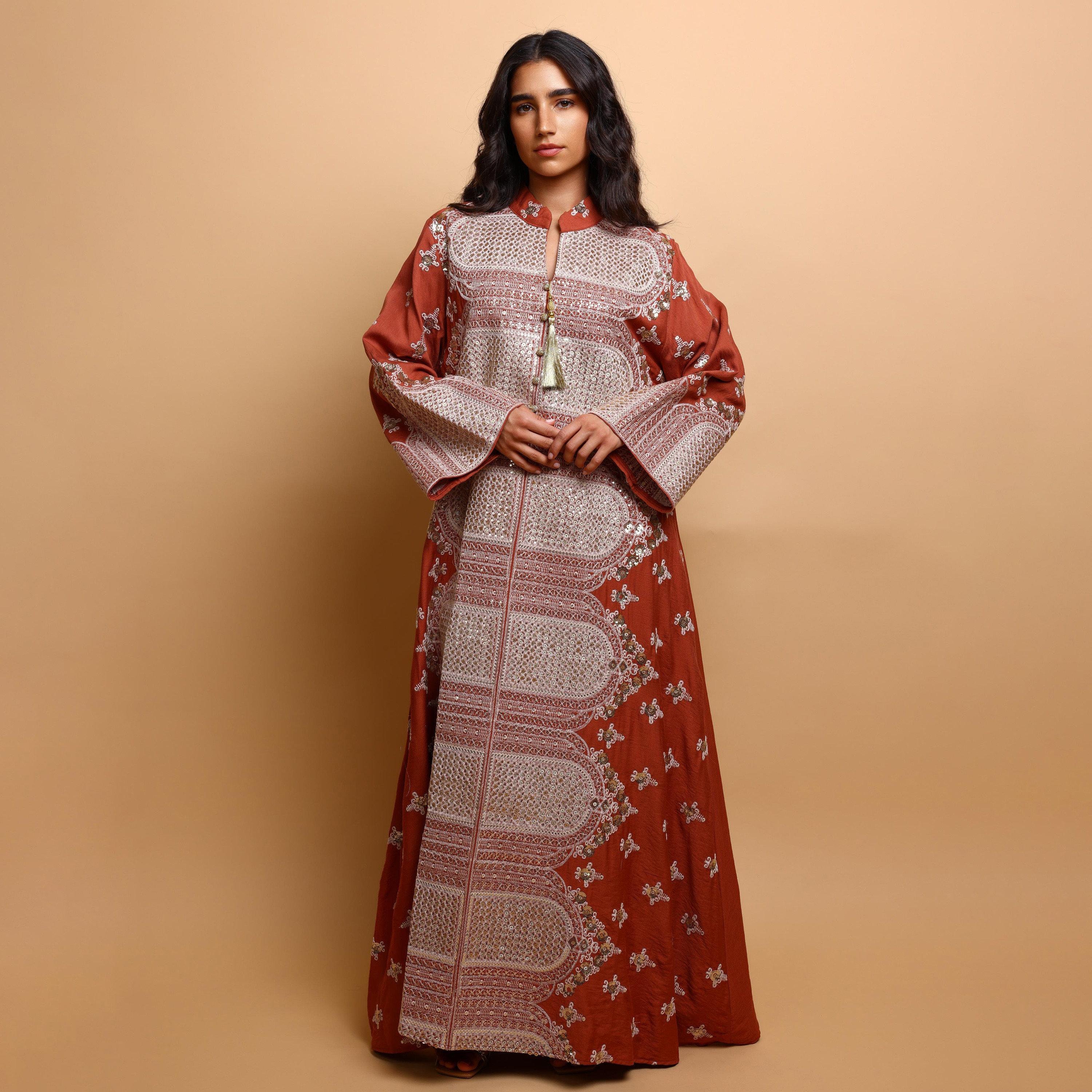 IKKXA Embroidered & Sequined Mandarin Collar Wide Sleeves Women's Evening Jalabiya-women-arabicclothing-jalabiyas-image-3