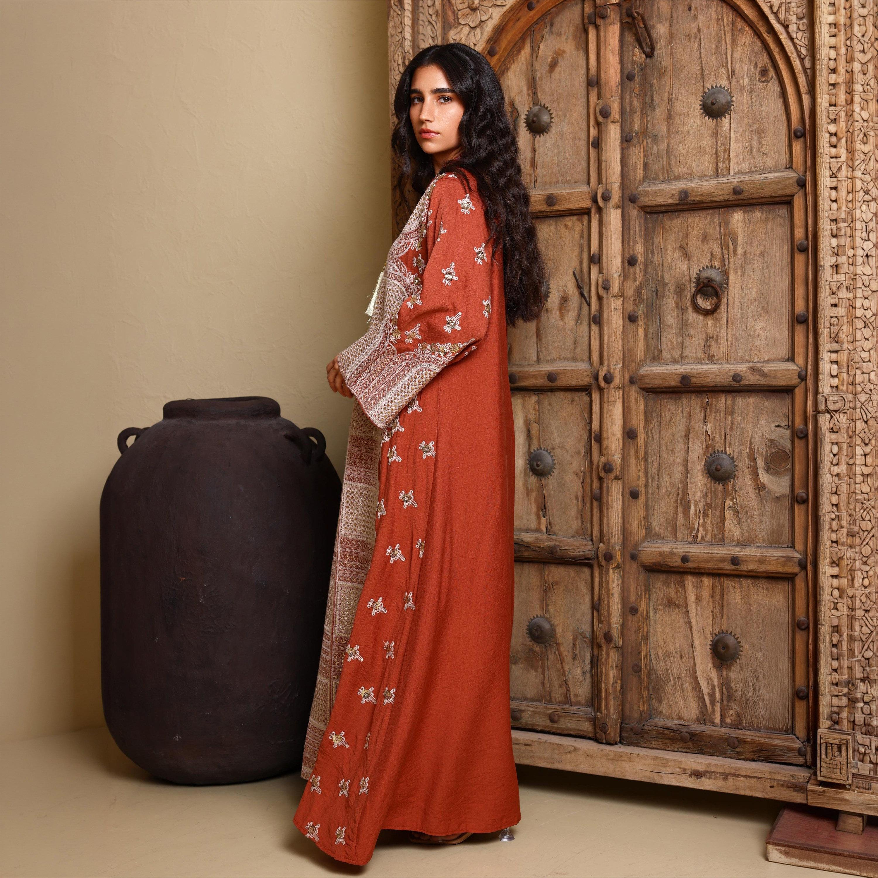 IKKXA Embroidered & Sequined Mandarin Collar Wide Sleeves Women's Evening Jalabiya-women-arabicclothing-jalabiyas-image-4