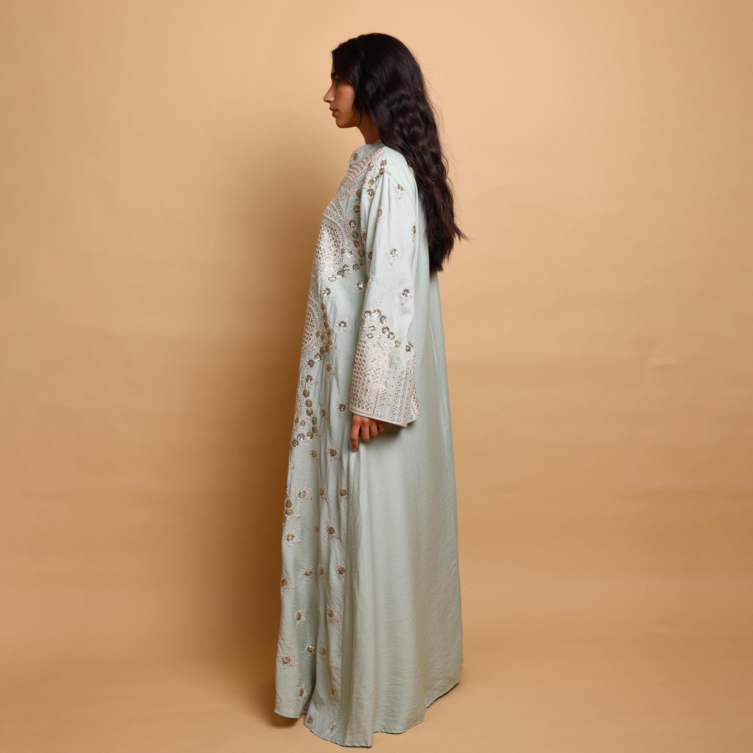 IKKXA Embroidered & Sequined Mandarin Collar Wide Sleeves Women's Evening Jalabiya-women-arabicclothing-jalabiyas-image-4