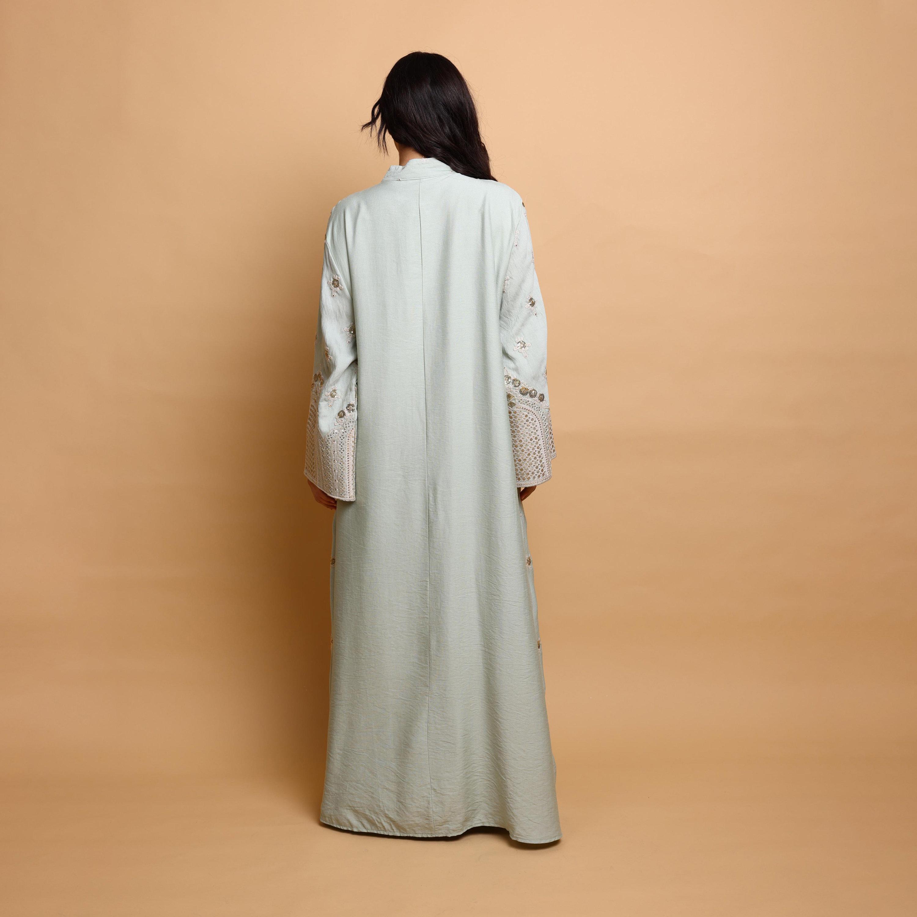 IKKXA Embroidered & Sequined Mandarin Collar Wide Sleeves Women's Evening Jalabiya-women-arabicclothing-jalabiyas-image-5