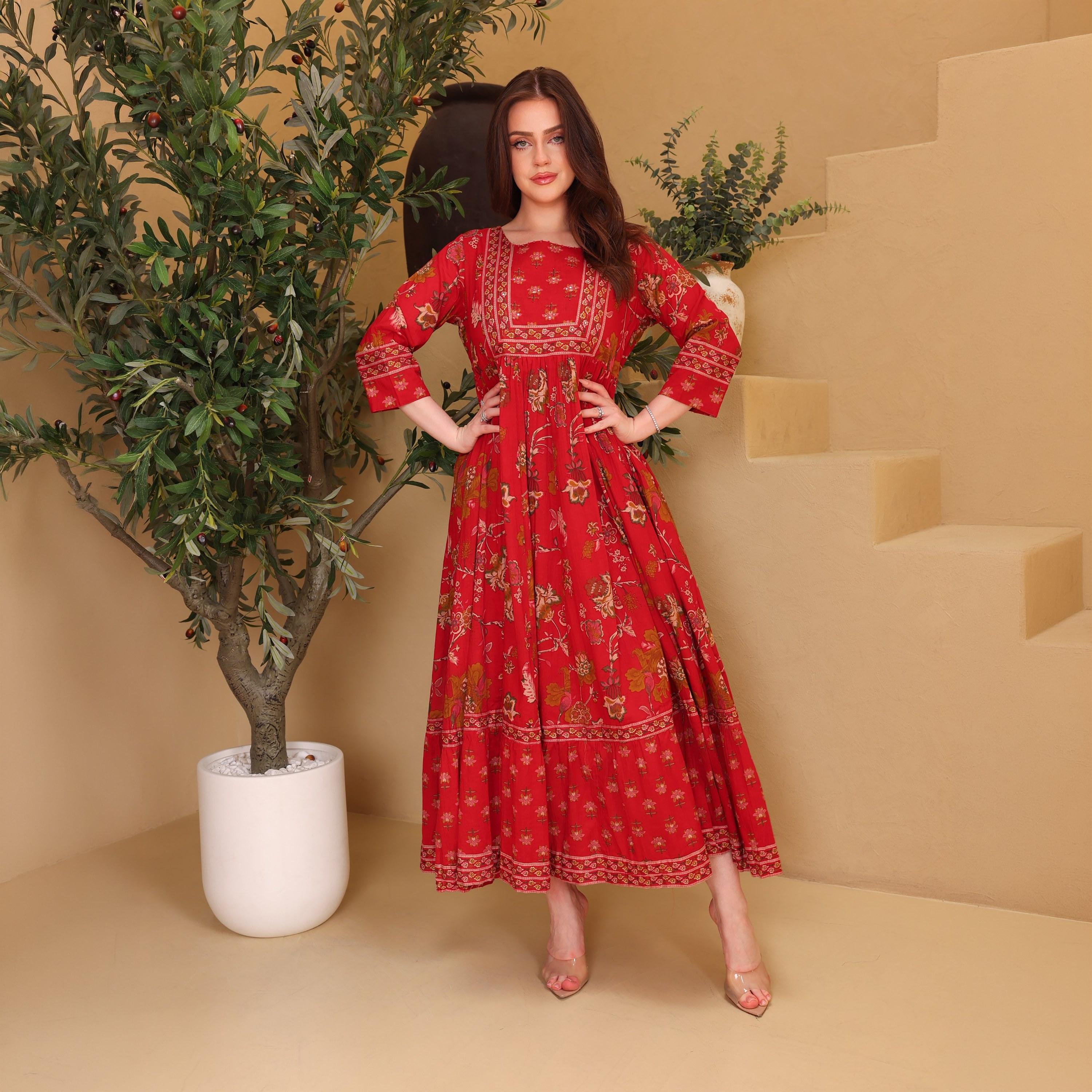 IKKXA Floral Print Women's Fit and Flared Jalabiya-women-arabicclothing-jalabiyas-image-1