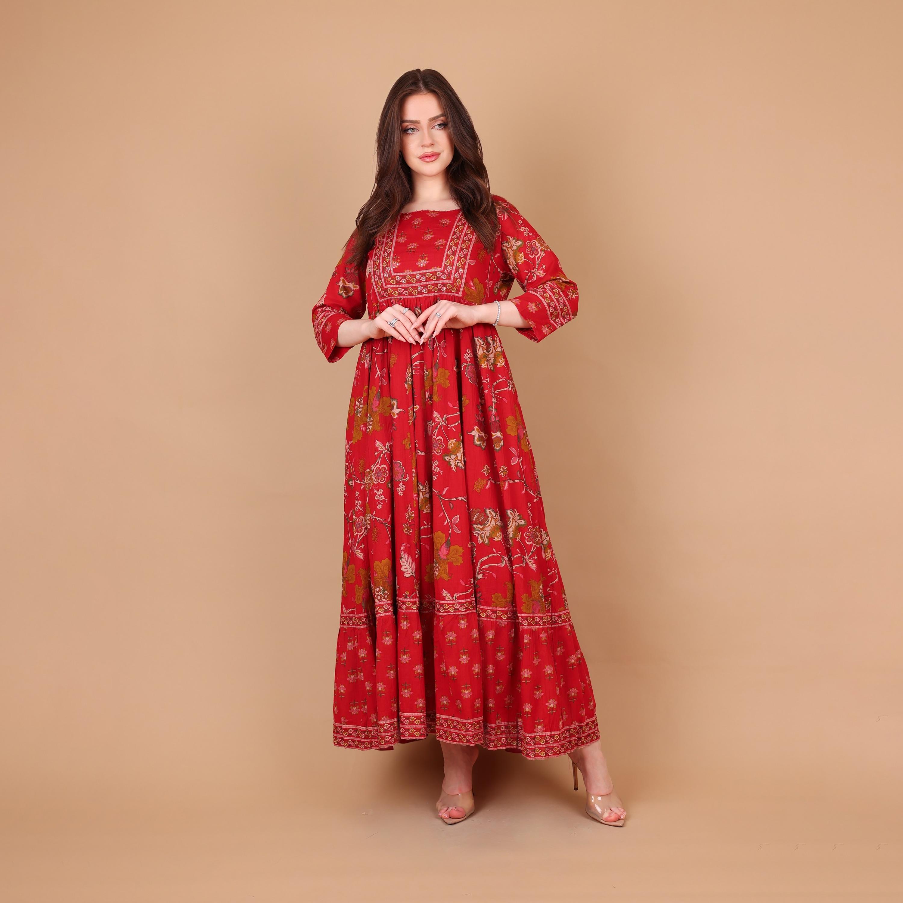 IKKXA Floral Print Women's Fit and Flared Jalabiya-women-arabicclothing-jalabiyas-image-2