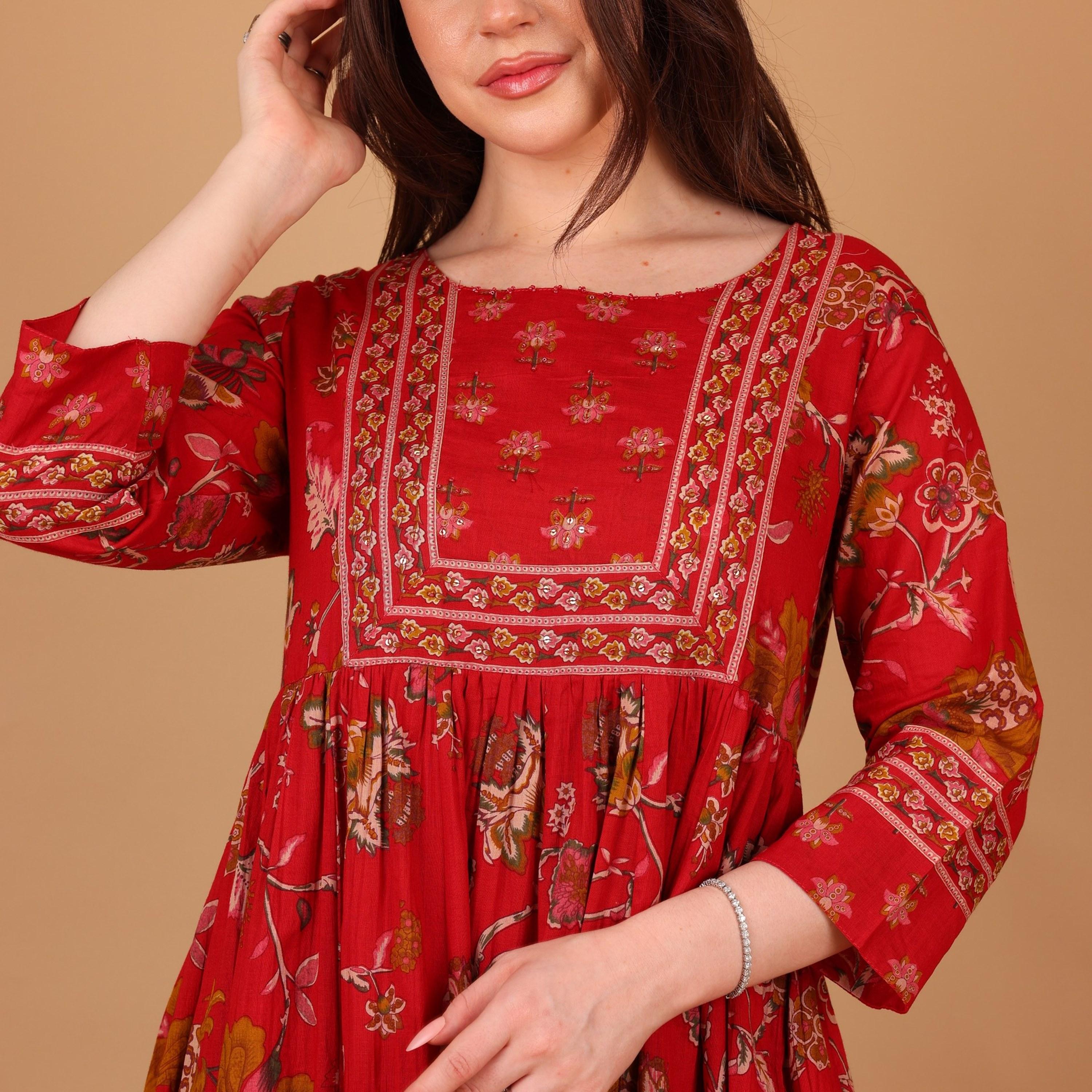 IKKXA Floral Print Women's Fit and Flared Jalabiya-women-arabicclothing-jalabiyas-image-3