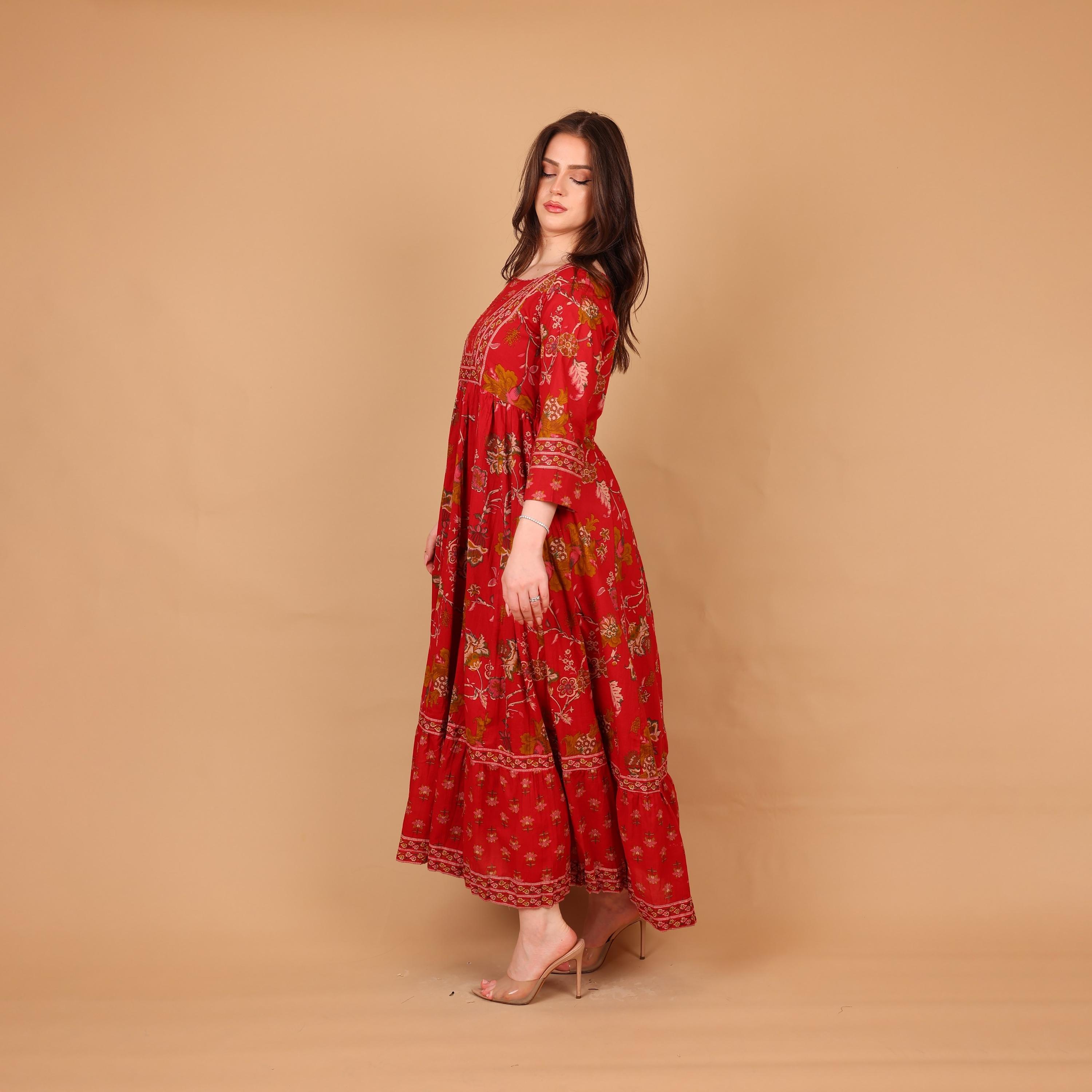IKKXA Floral Print Women's Fit and Flared Jalabiya-women-arabicclothing-jalabiyas-image-4