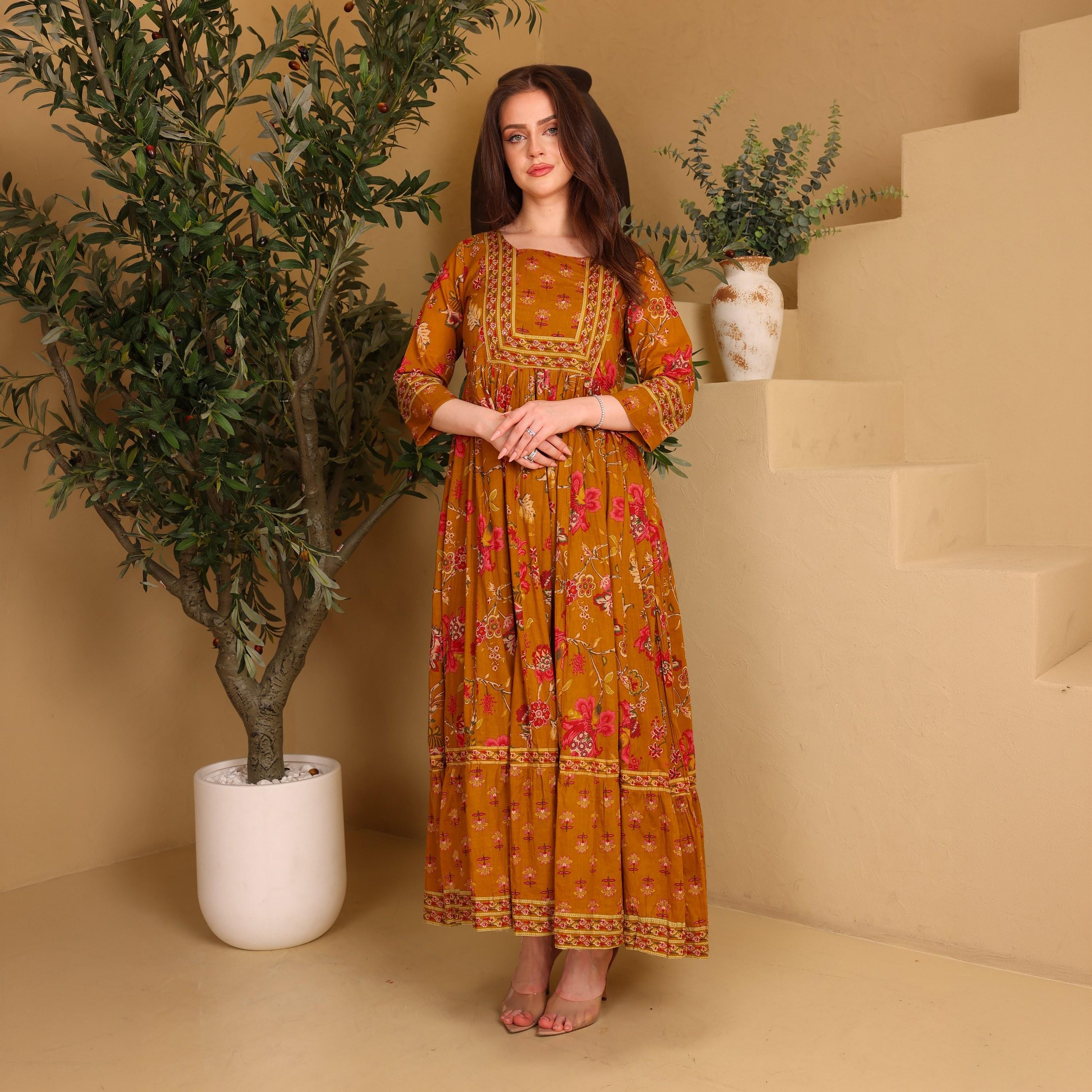 IKKXA Floral Print Women's Fit and Flared Jalabiya-women-arabicclothing-jalabiyas-image-1