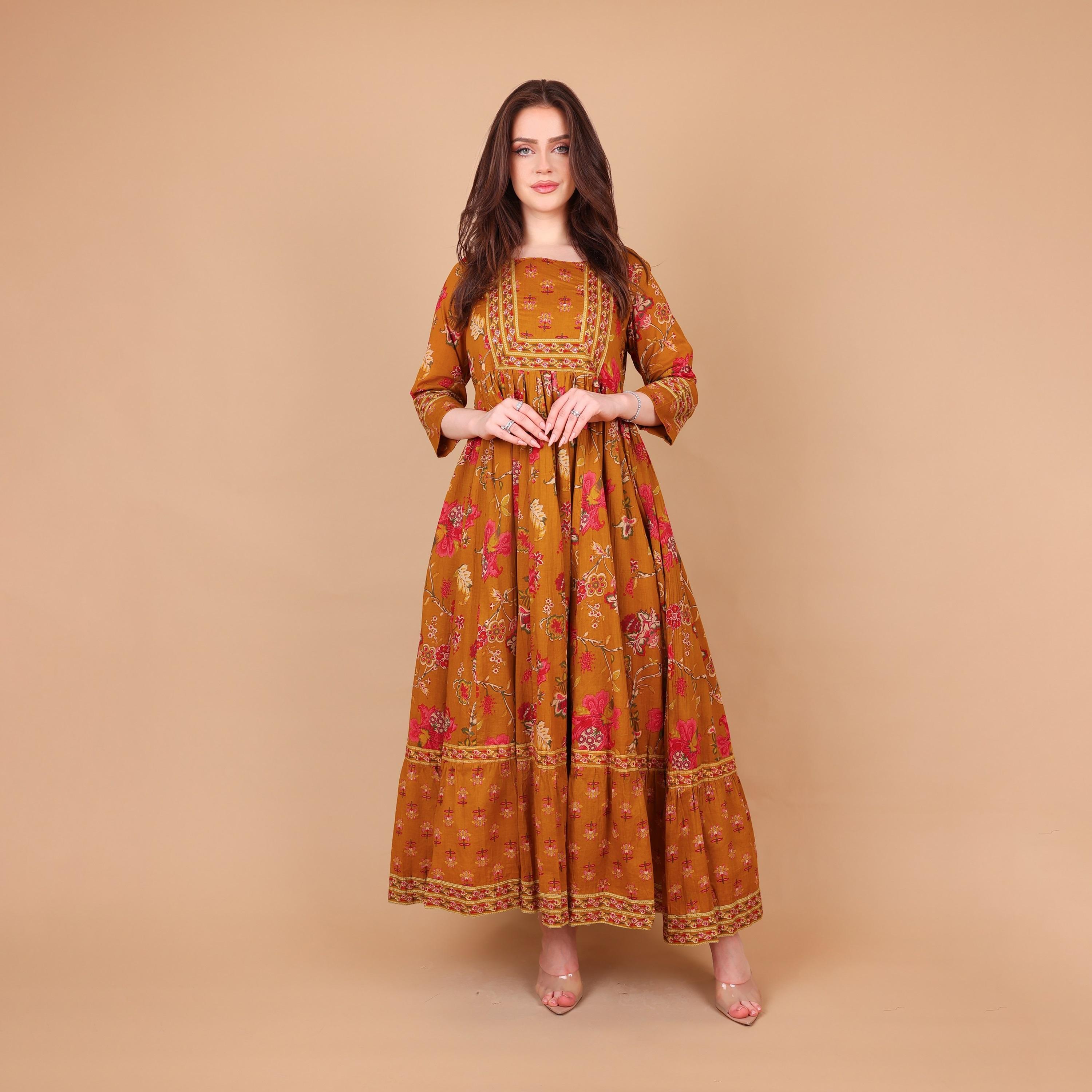 IKKXA Floral Print Women's Fit and Flared Jalabiya-women-arabicclothing-jalabiyas-image-2