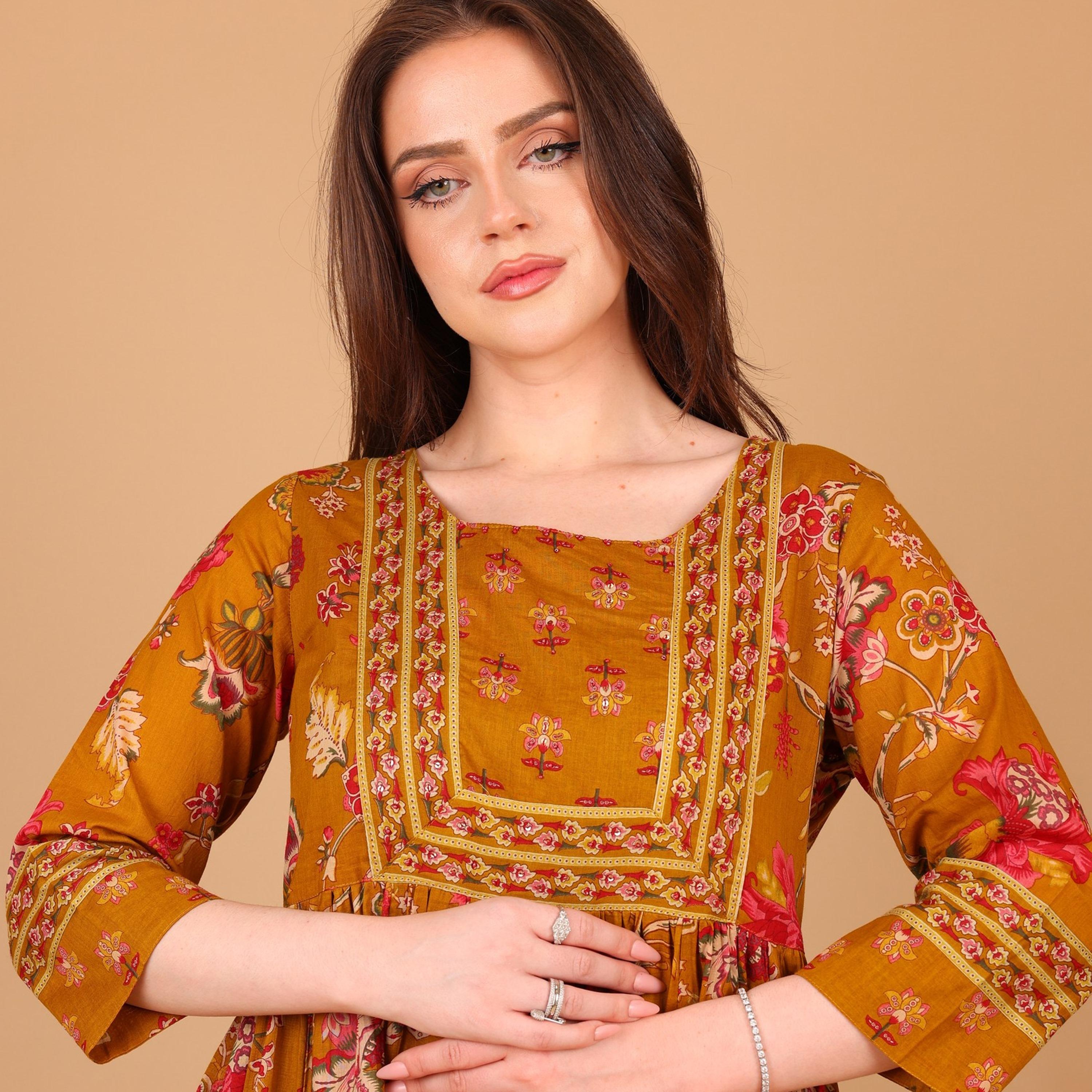 IKKXA Floral Print Women's Fit and Flared Jalabiya-women-arabicclothing-jalabiyas-image-3